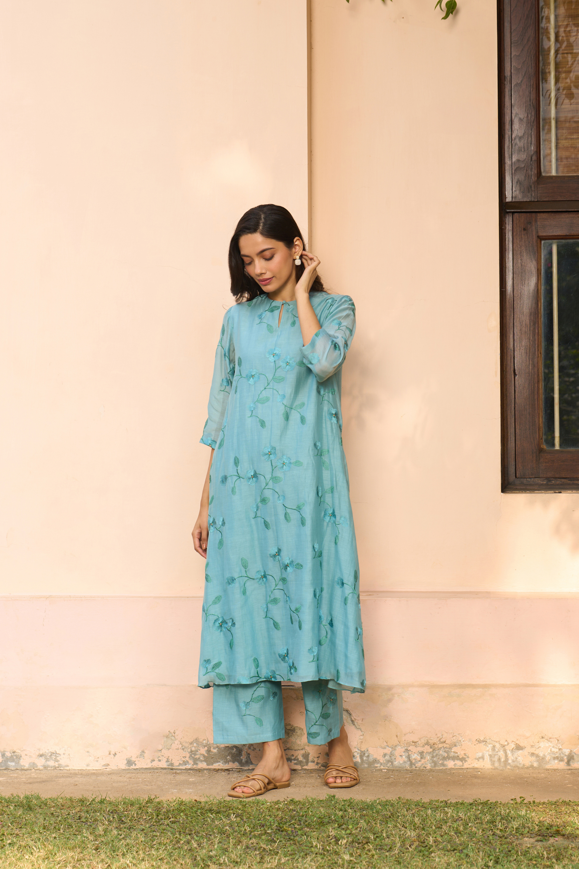 Powder Blue Embroidered Co-ord Set