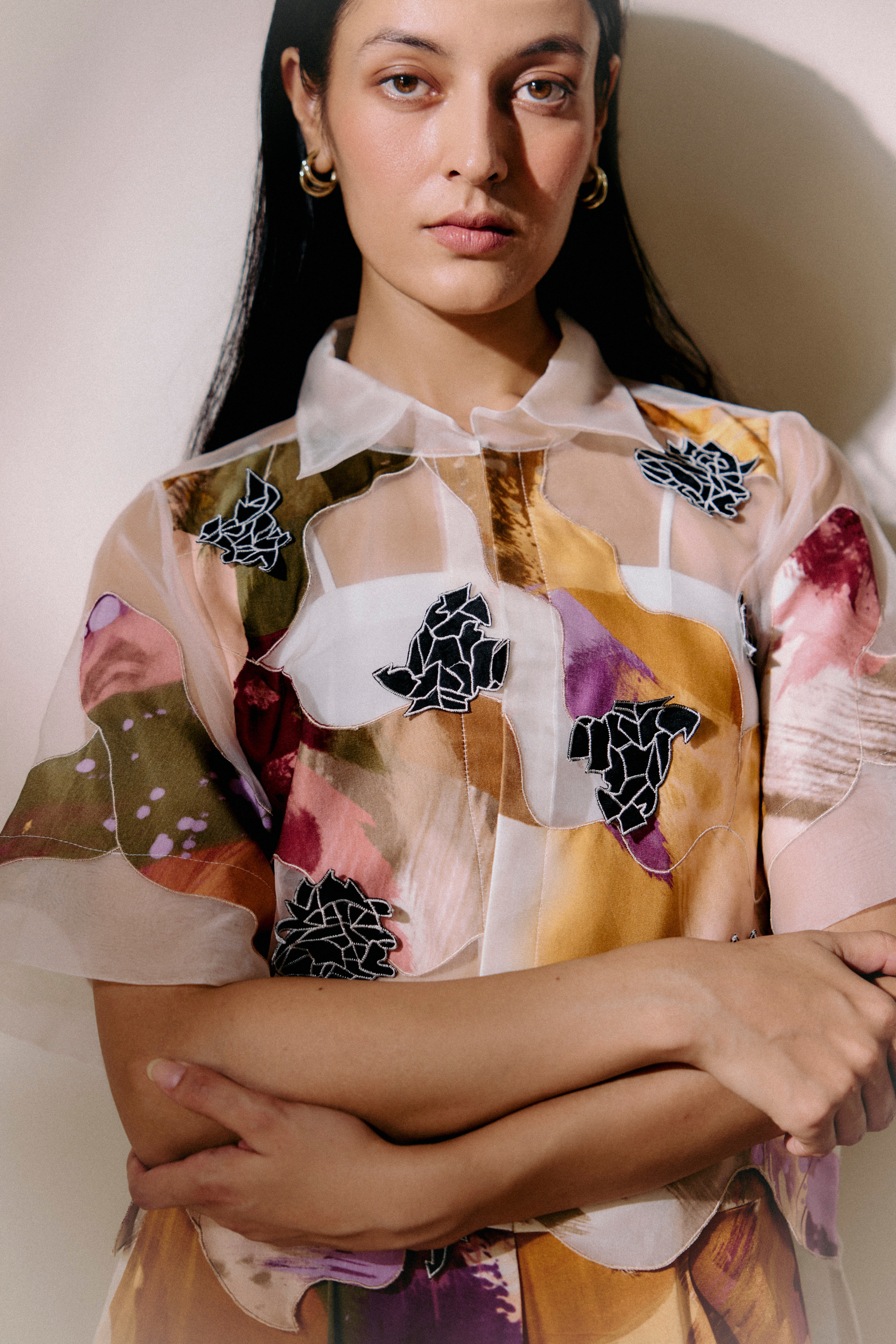 Organza Splatter Applique Shirt With Pants