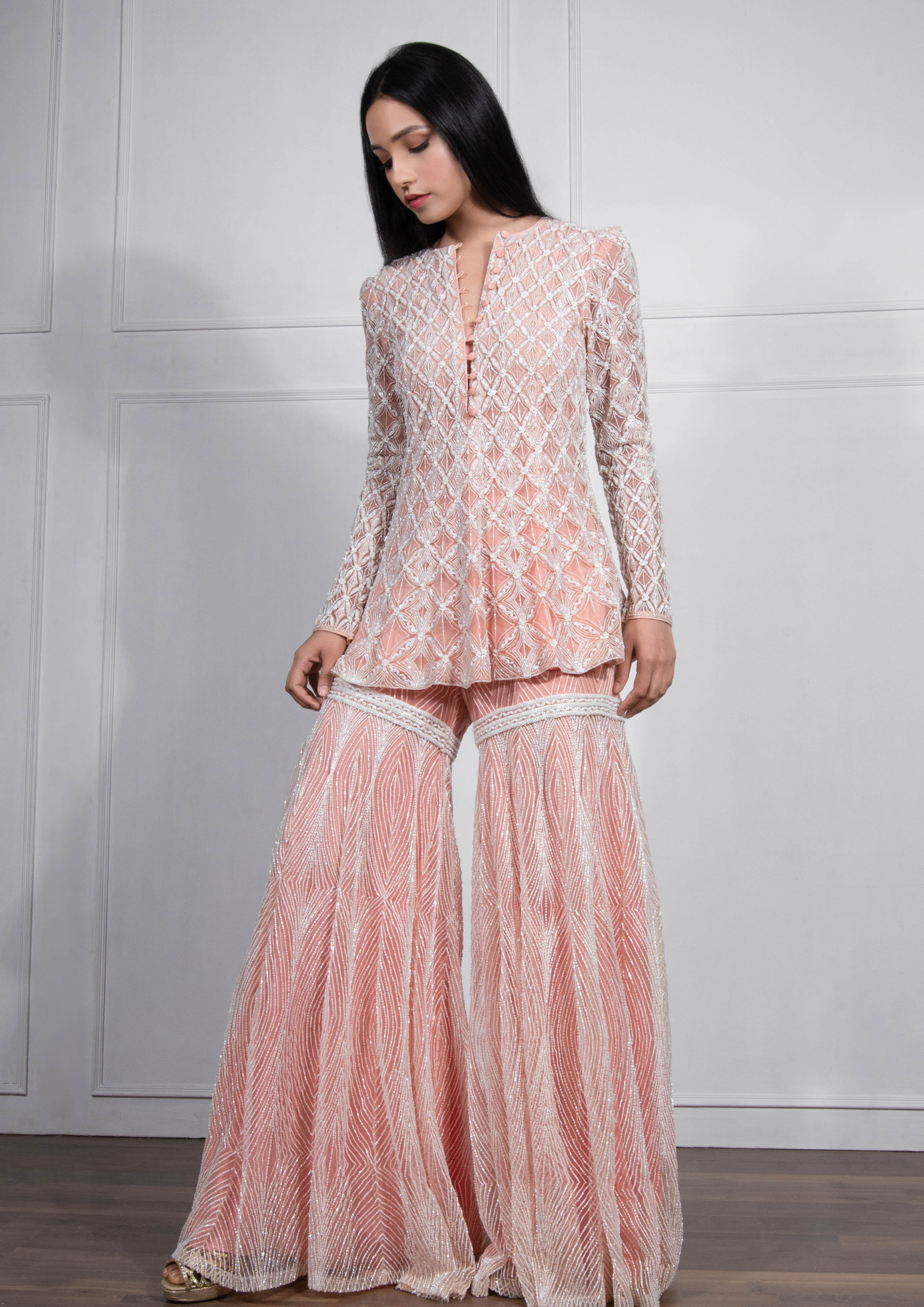 Peach Sofiya Sharara Set With Belt