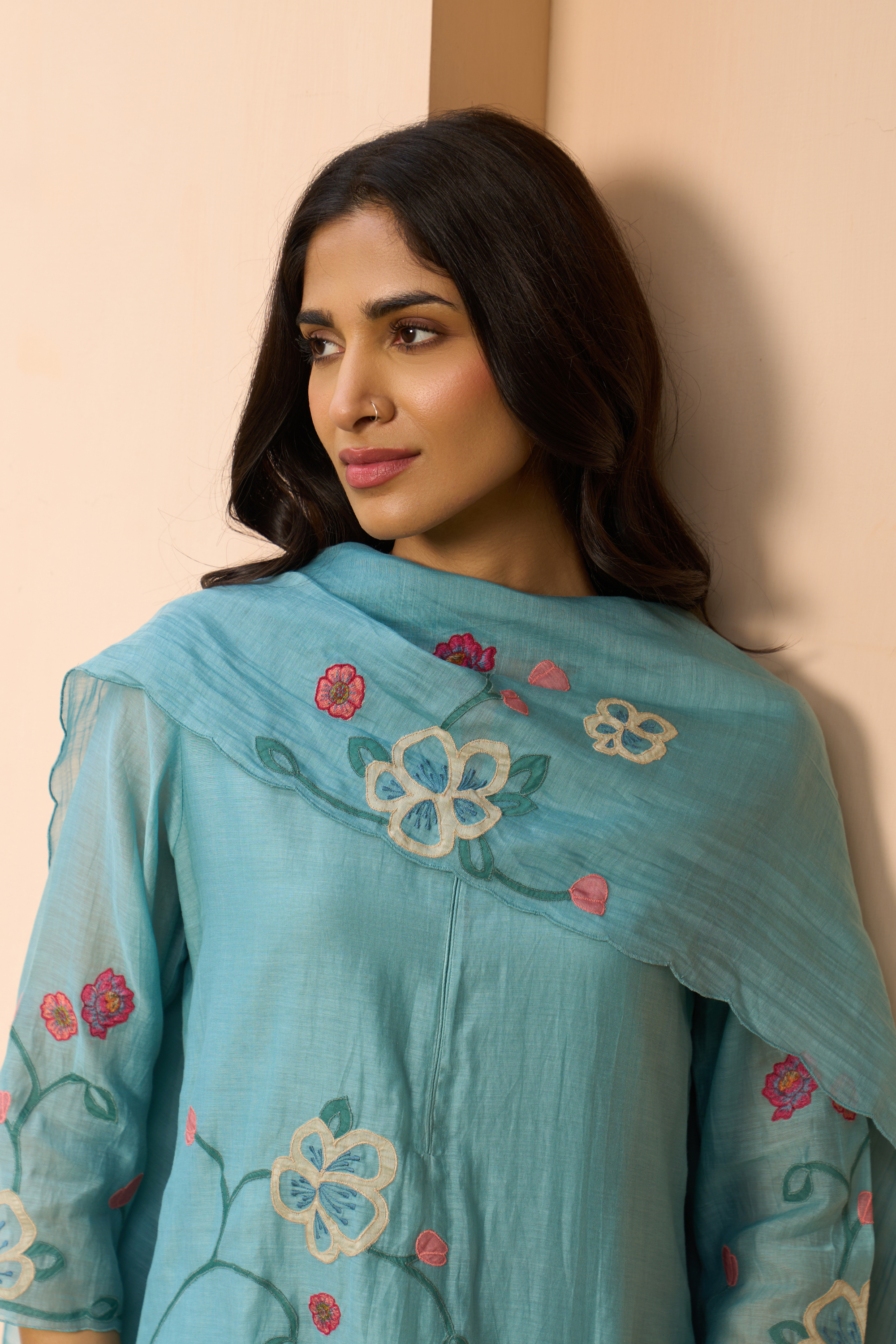 Powder Blue Applique Kurta Set
