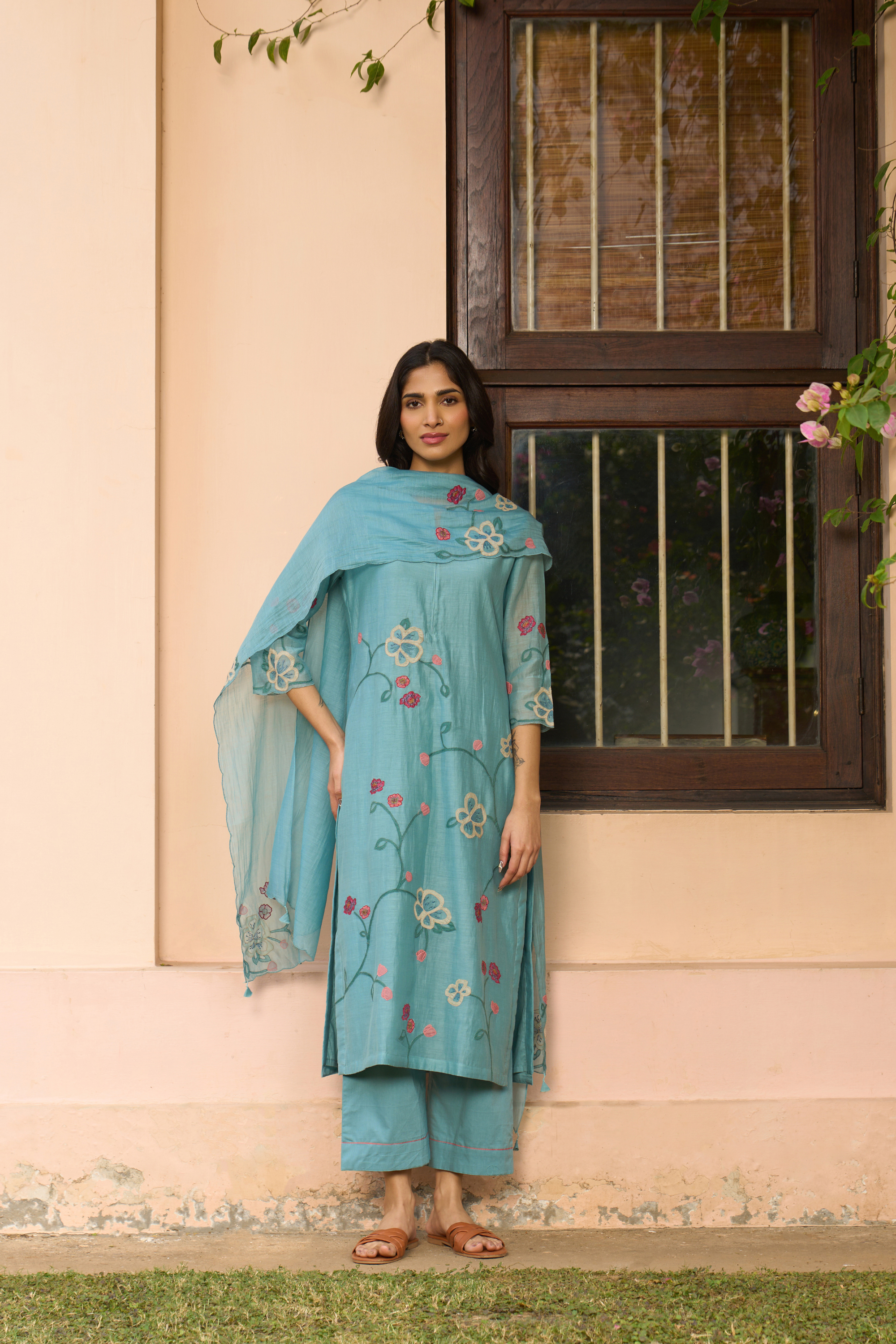 Powder Blue Applique Kurta Set