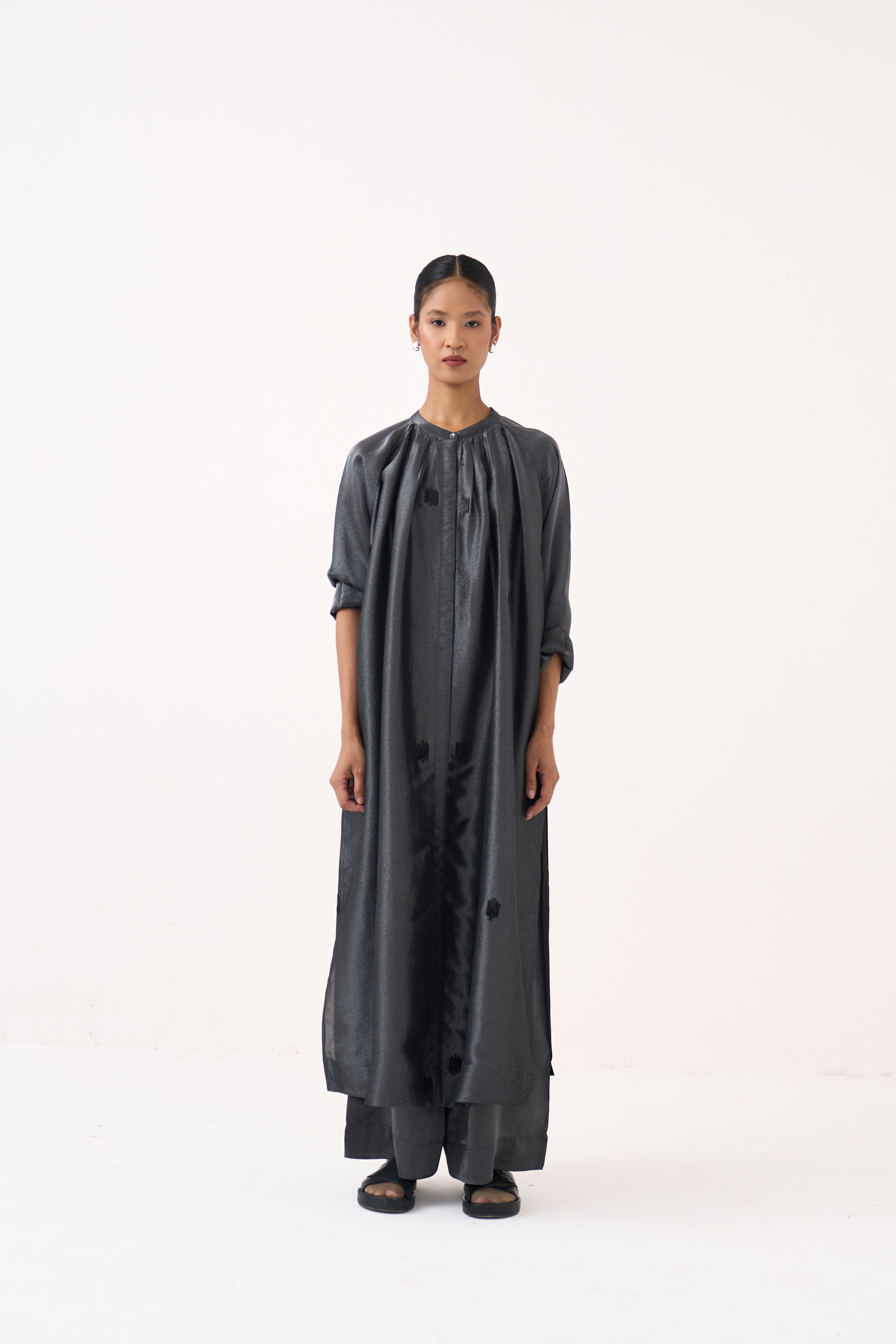 Hand Emb. Gather Neck Shirt Co-ord (set Of 2)