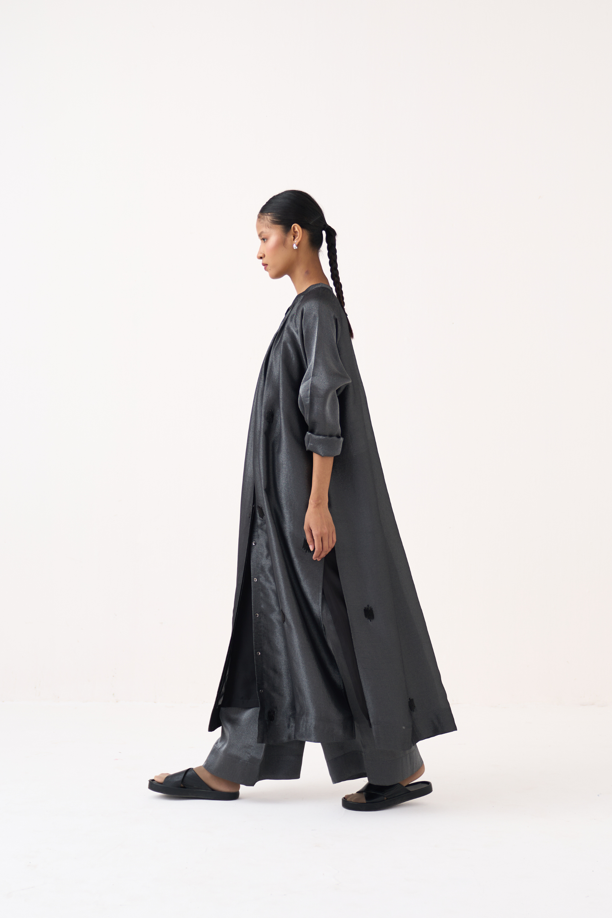 Hand Emb. Gather Neck Shirt Co-ord (set Of 2)