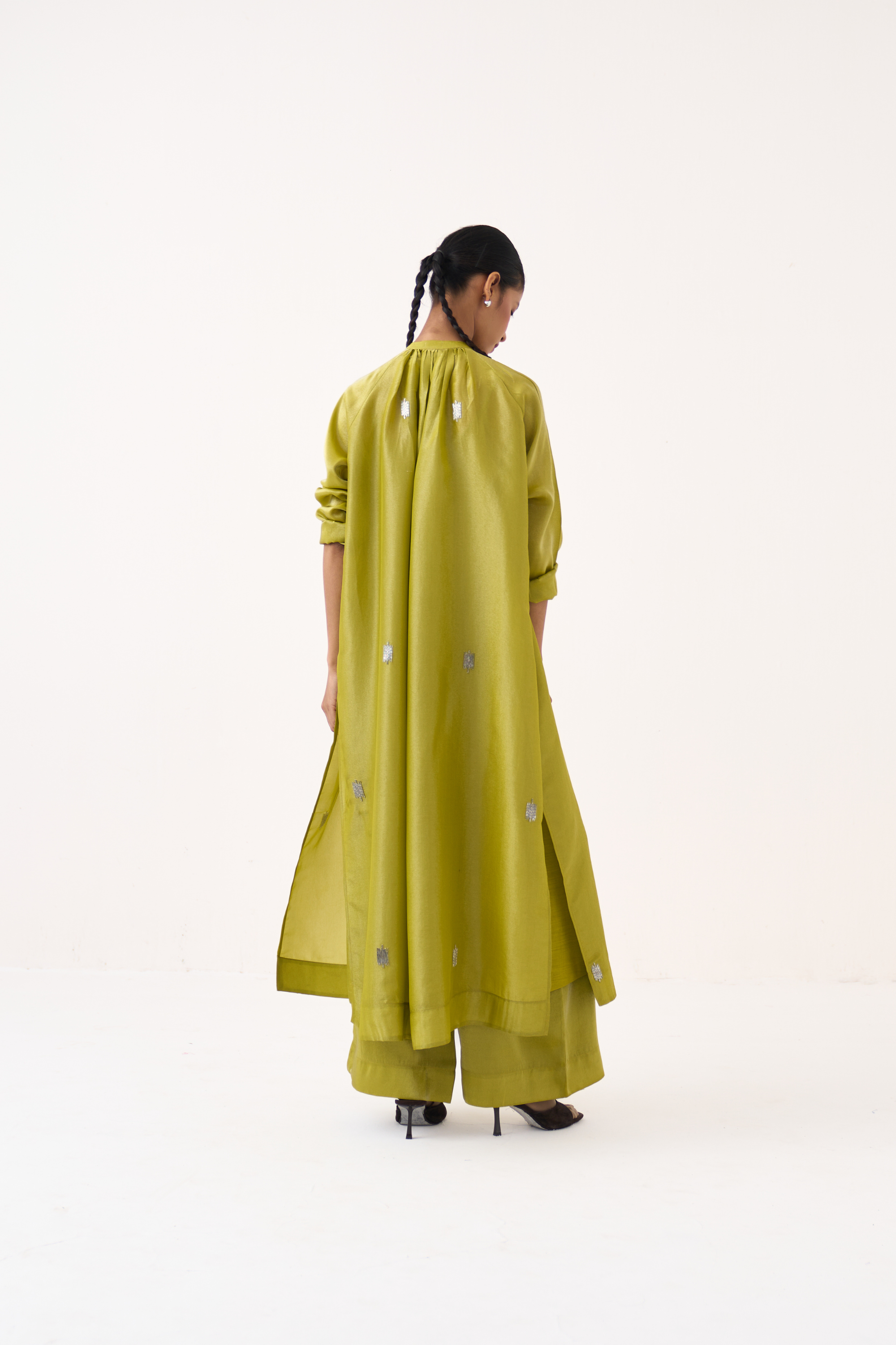 Hand Emb. Gather Neck Shirt Co-ord (set Of 2)