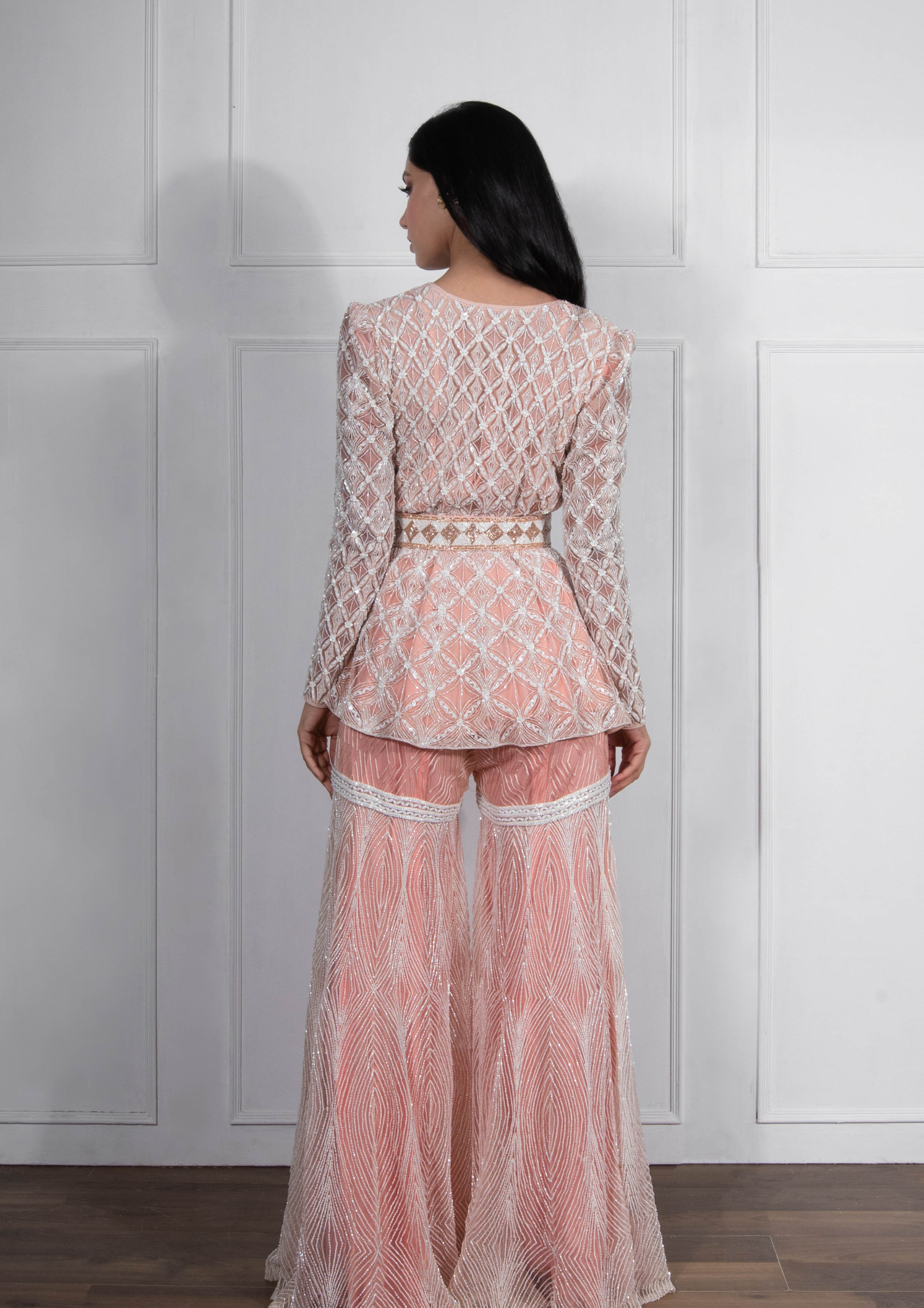 Peach Sofiya Sharara Set With Belt