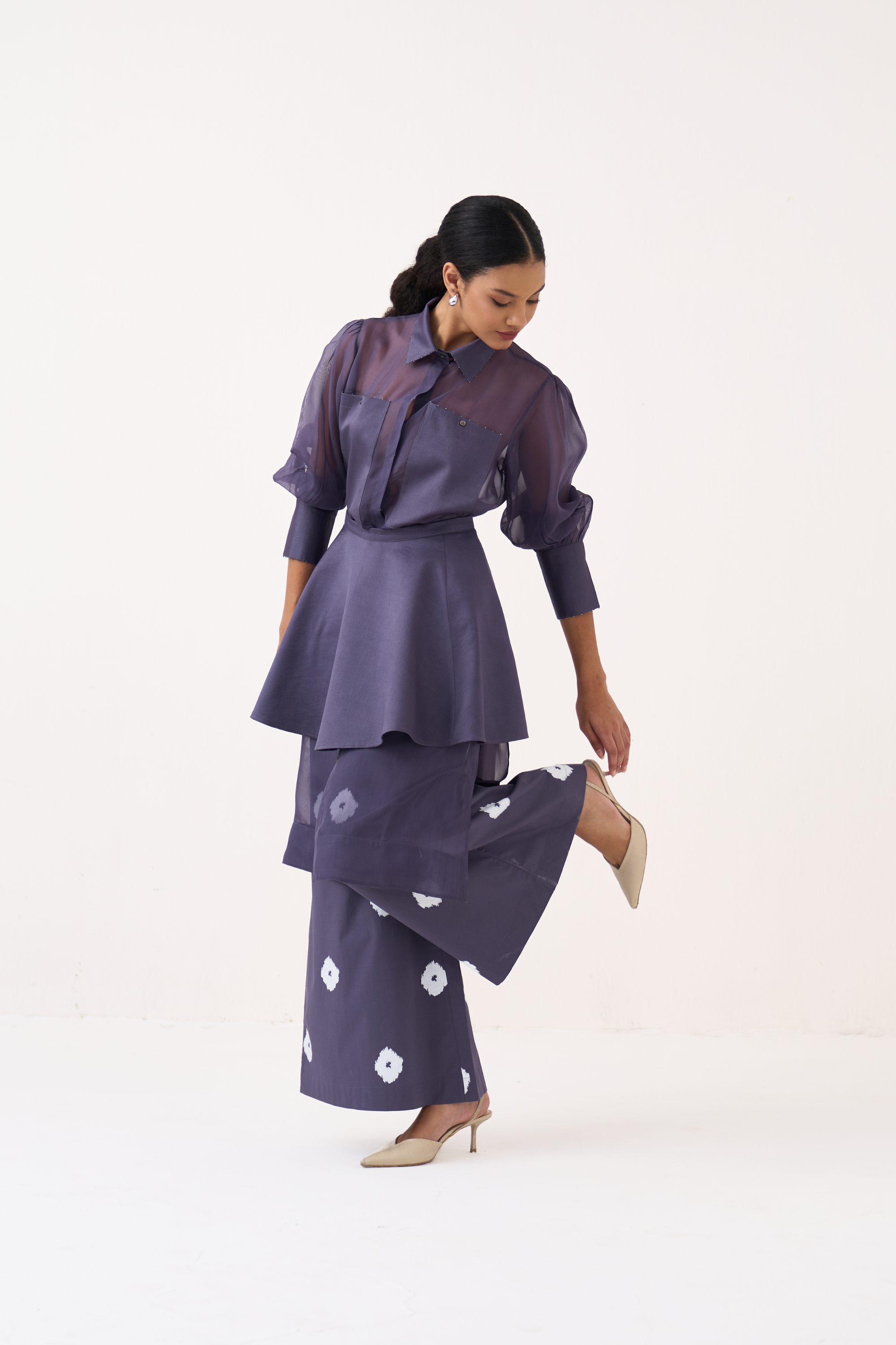Beaded Collar Sheer Shirt Co-ord