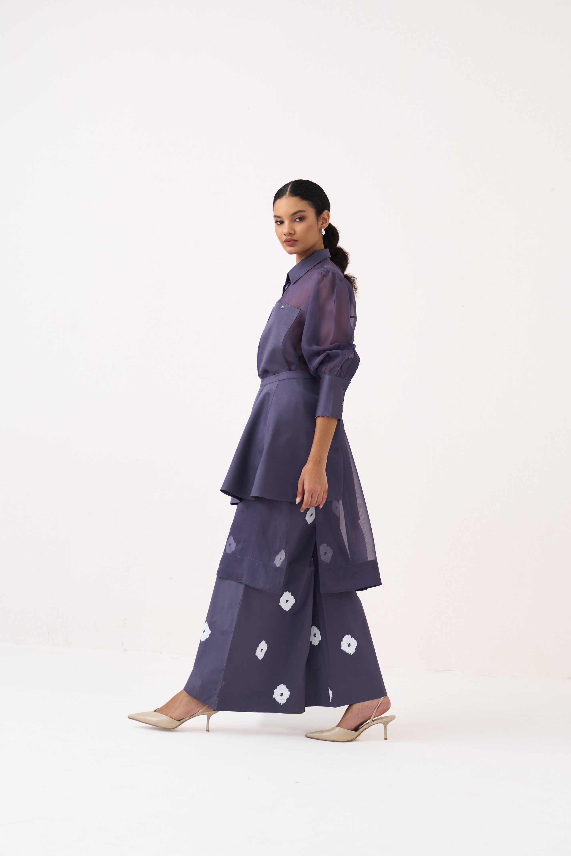 Beaded Collar Sheer Shirt Co-ord