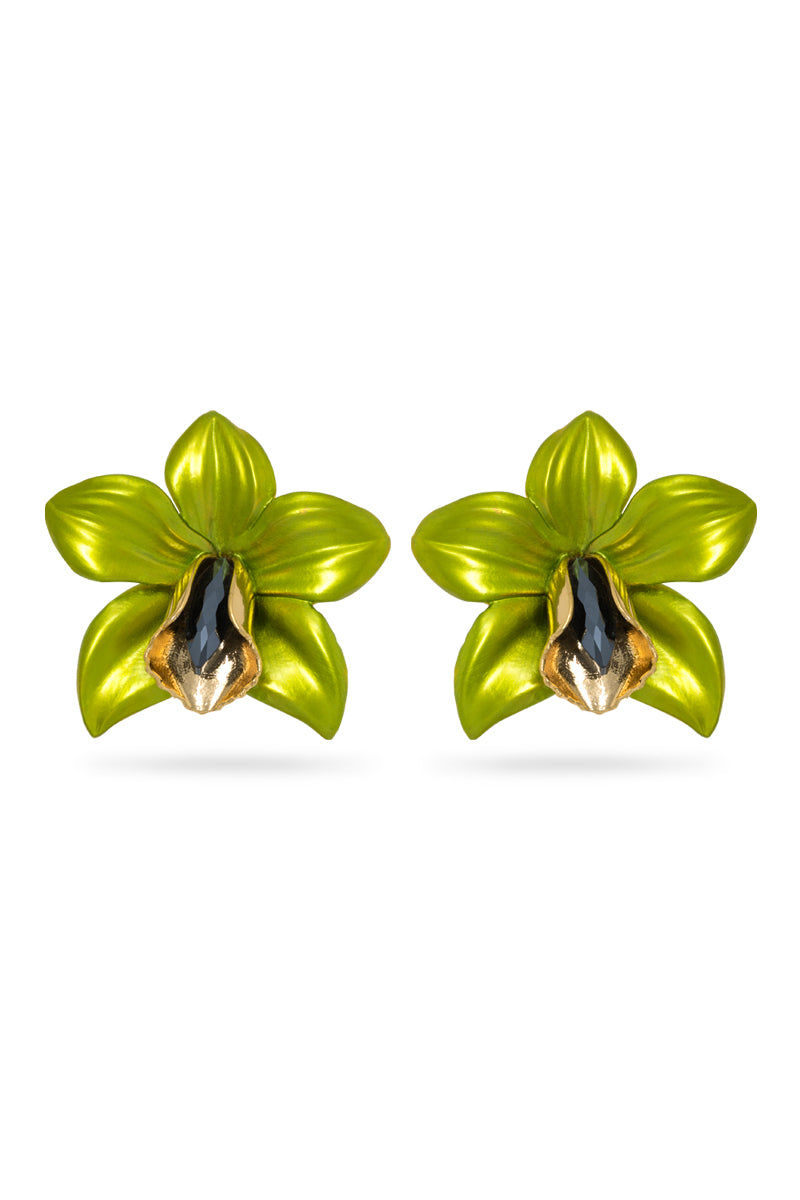 Valliyan Metallic Orchid Earrings Lime Green