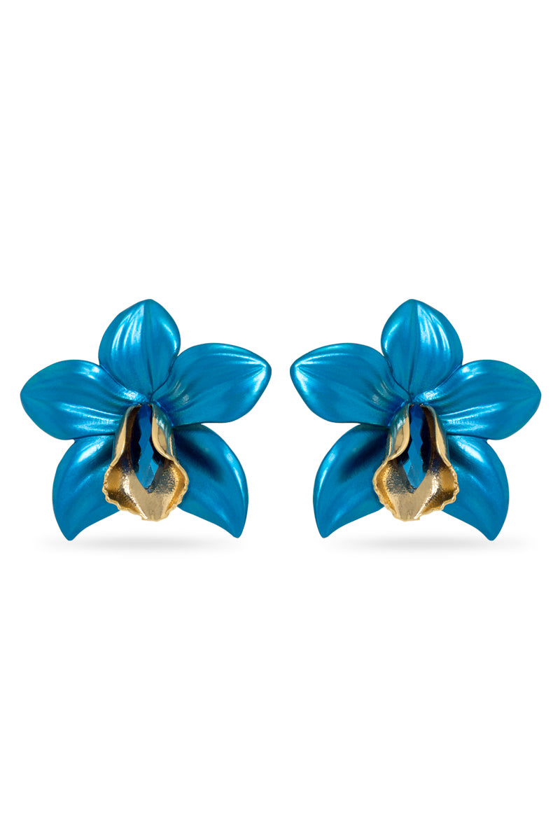 Valliyan Metallic Orchid Earrings Blue