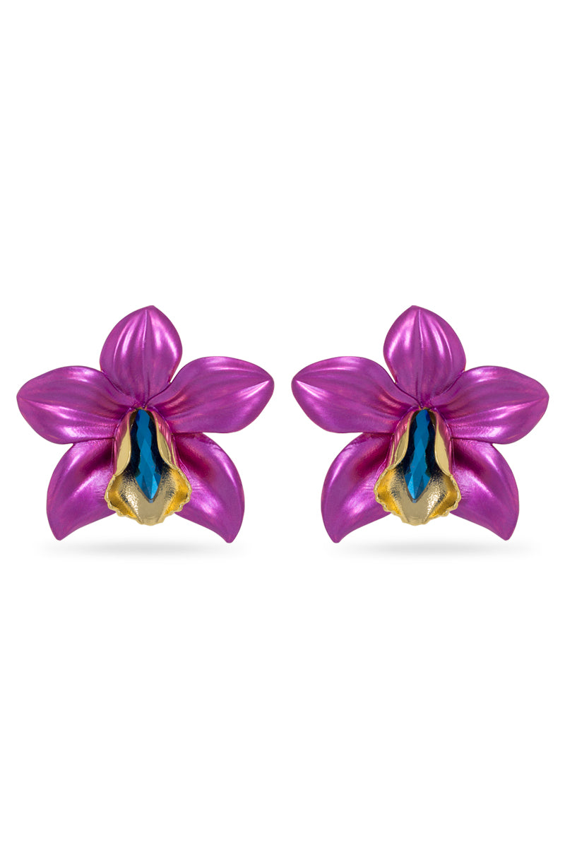 Valliyan Metallic Orchid Earrings Dark Purple