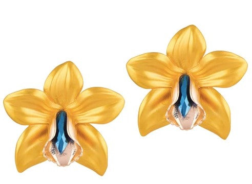 Valliyan Metallic Orchid Earrings Yellow