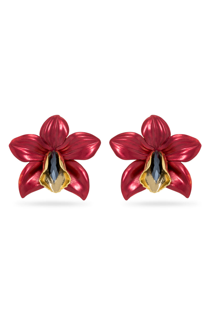 Valliyan Metallic Orchid Earrings Red