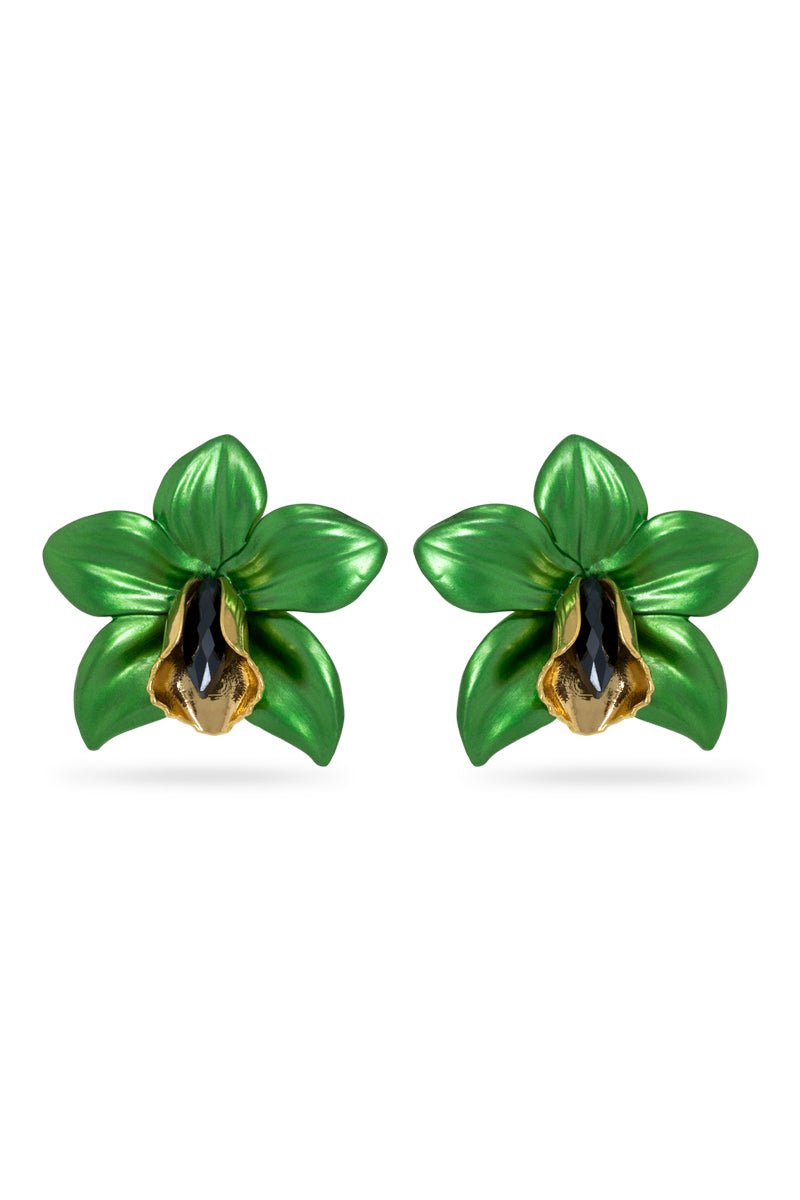 Valliyan Metallic Orchid Earrings Green