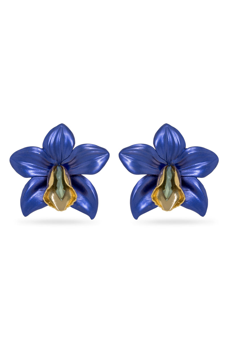 Valliyan Metallic Orchid Earrings Royal Blue