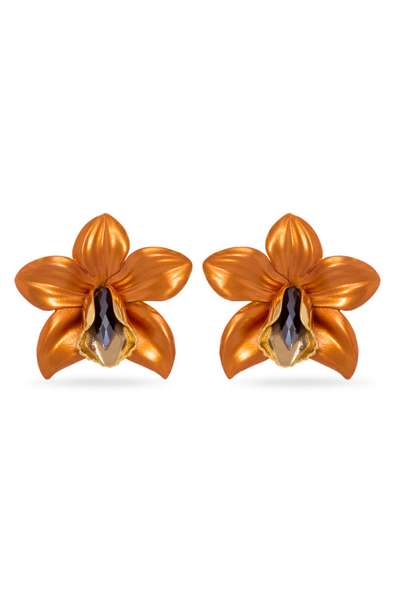 Valliyan Metallic Orchid Earrings Orange