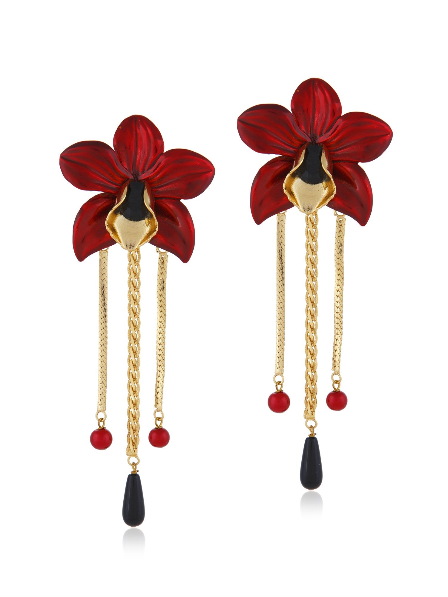 Valliyan Dangling Orchid Earring Red