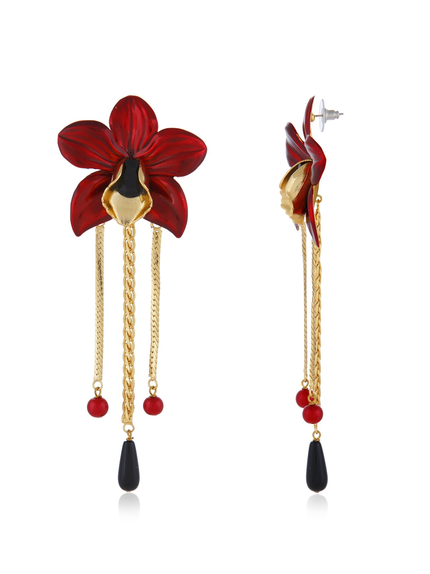 Valliyan Dangling Orchid Earring Red