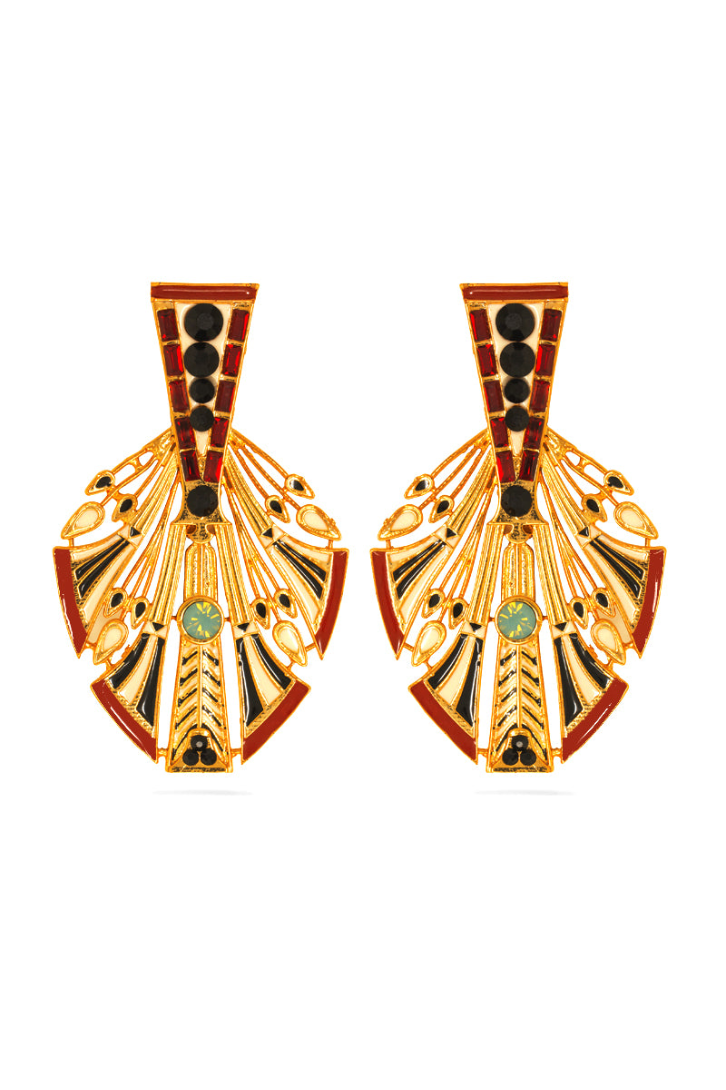 Valliyan Allure Red Egyptian Feather Earrings