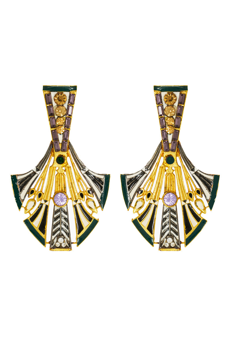 Valliyan Allure Green Egyptian Feather Earrings