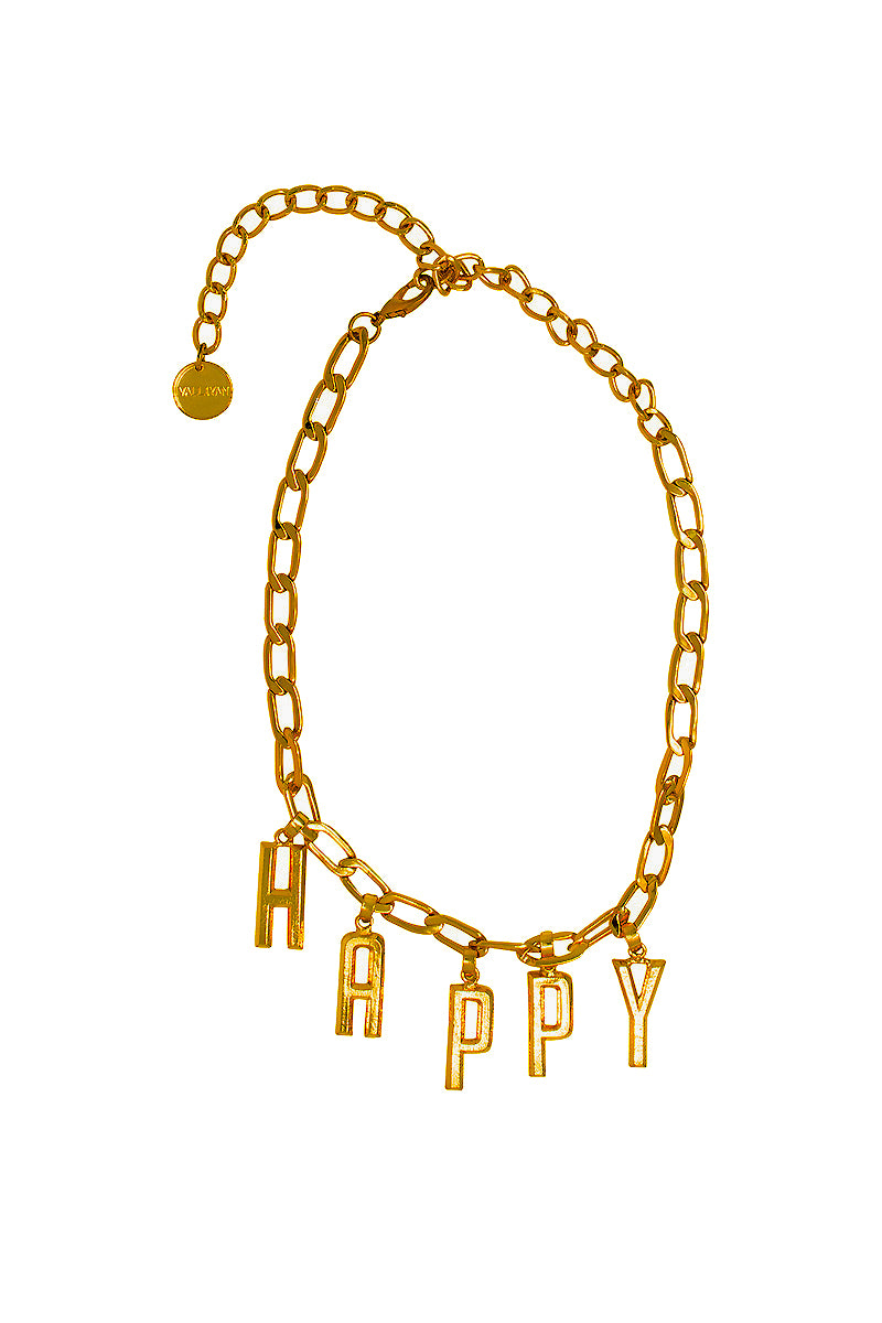 Valliyan Gold Word Power Happy Necklace