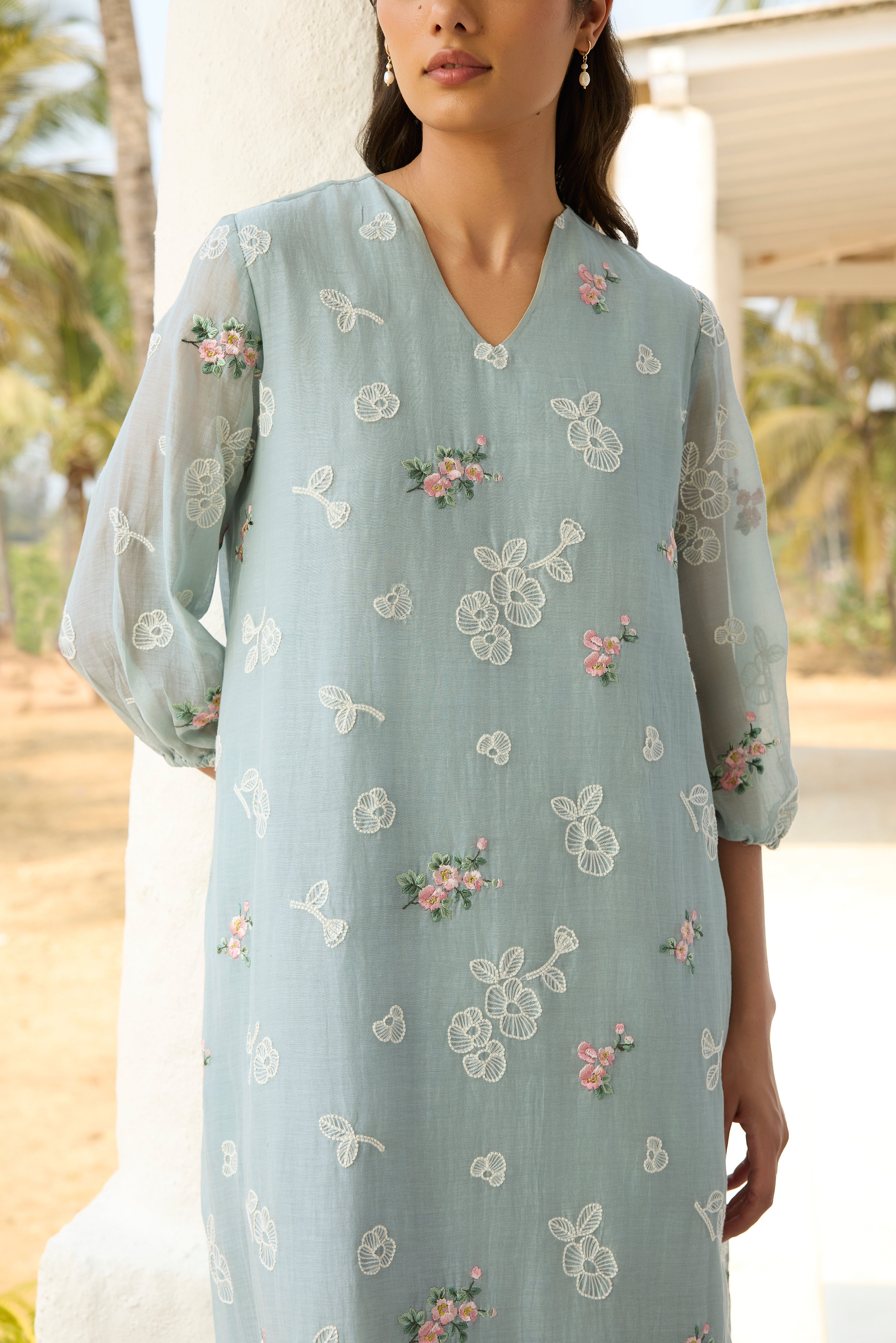 Sky Thread Embroidered Dress