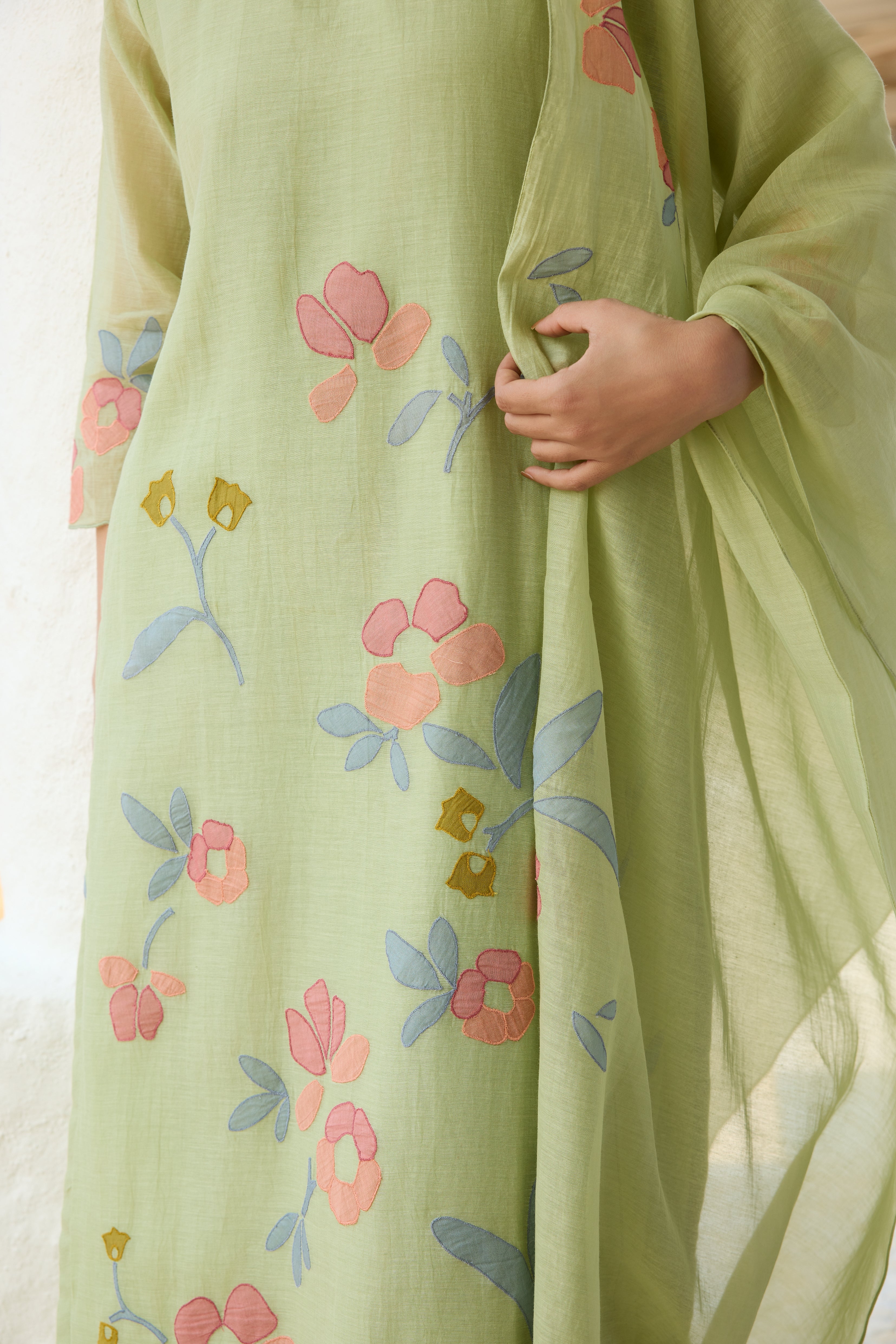 Lime Applique Kurta Set
