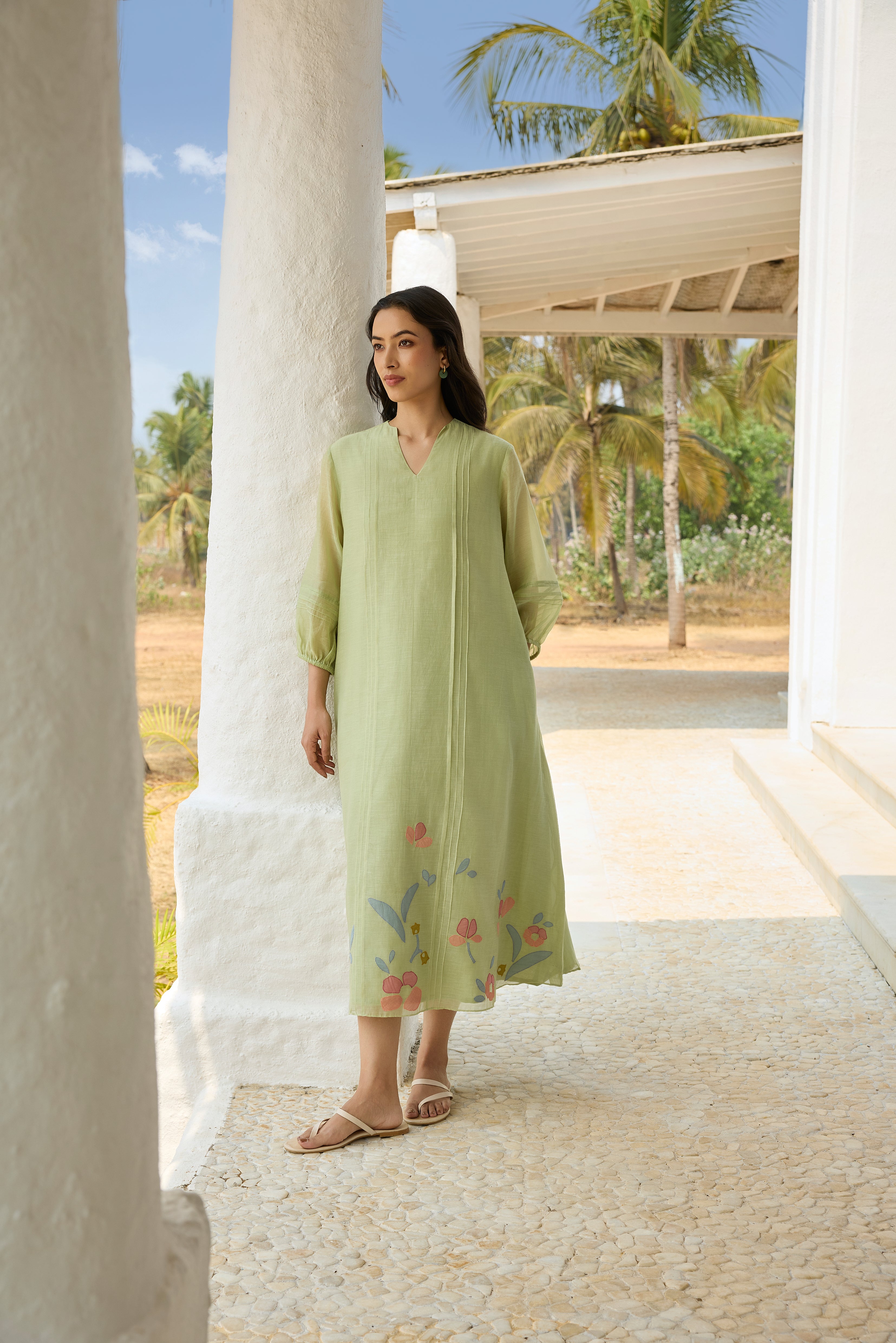 Lime Pintuck Applique Dress