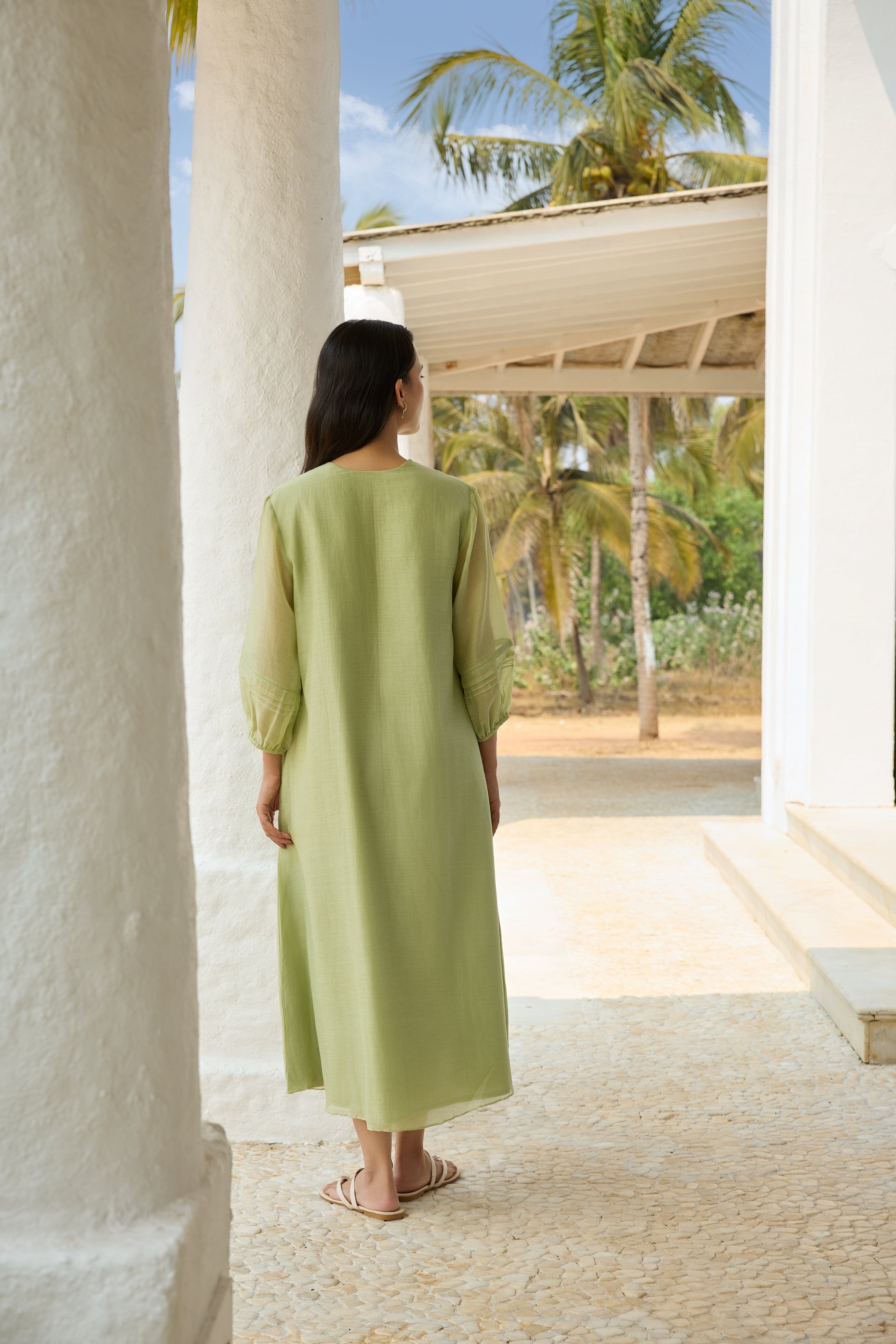 Lime Pintuck Applique Dress