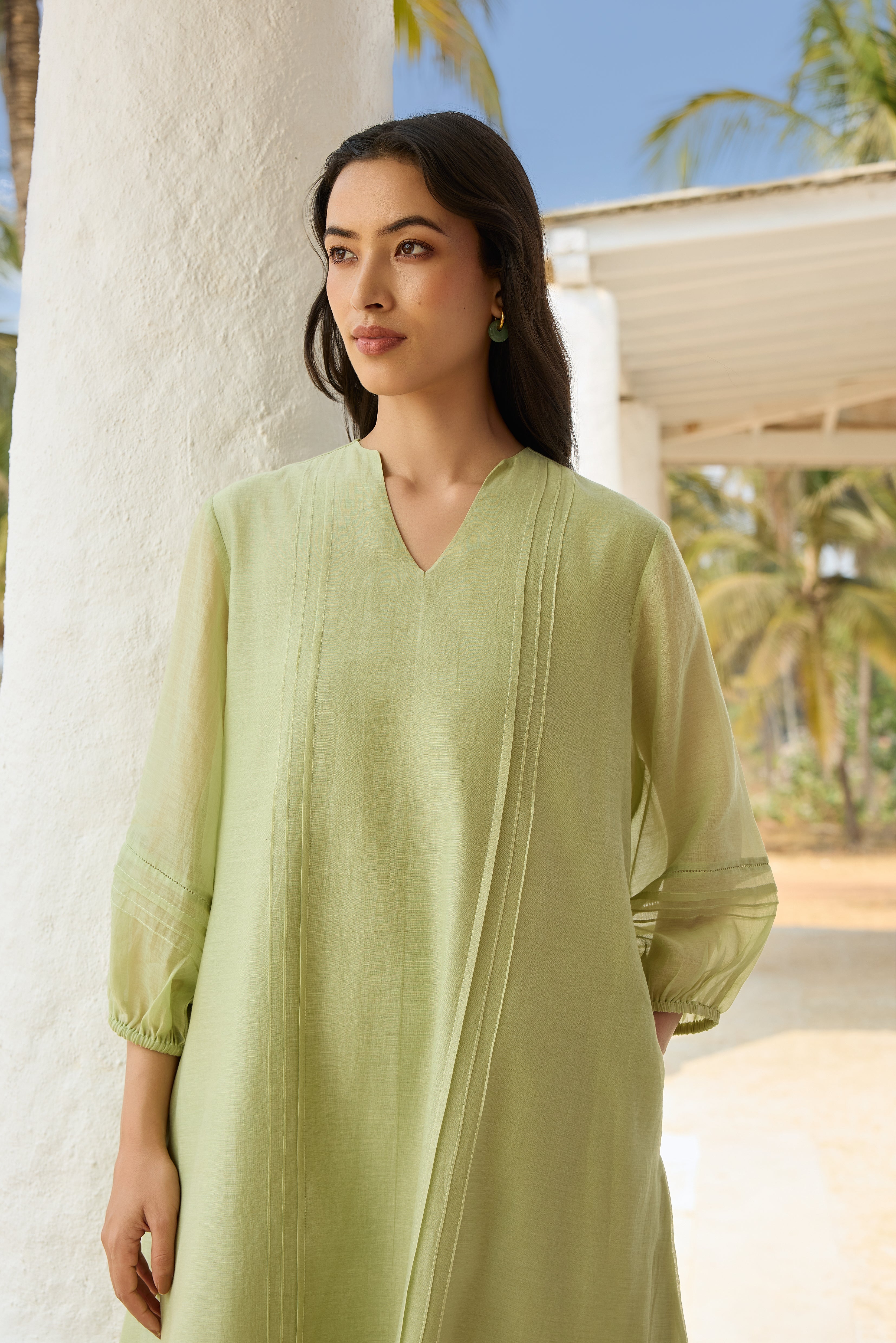 Lime Pintuck Applique Dress
