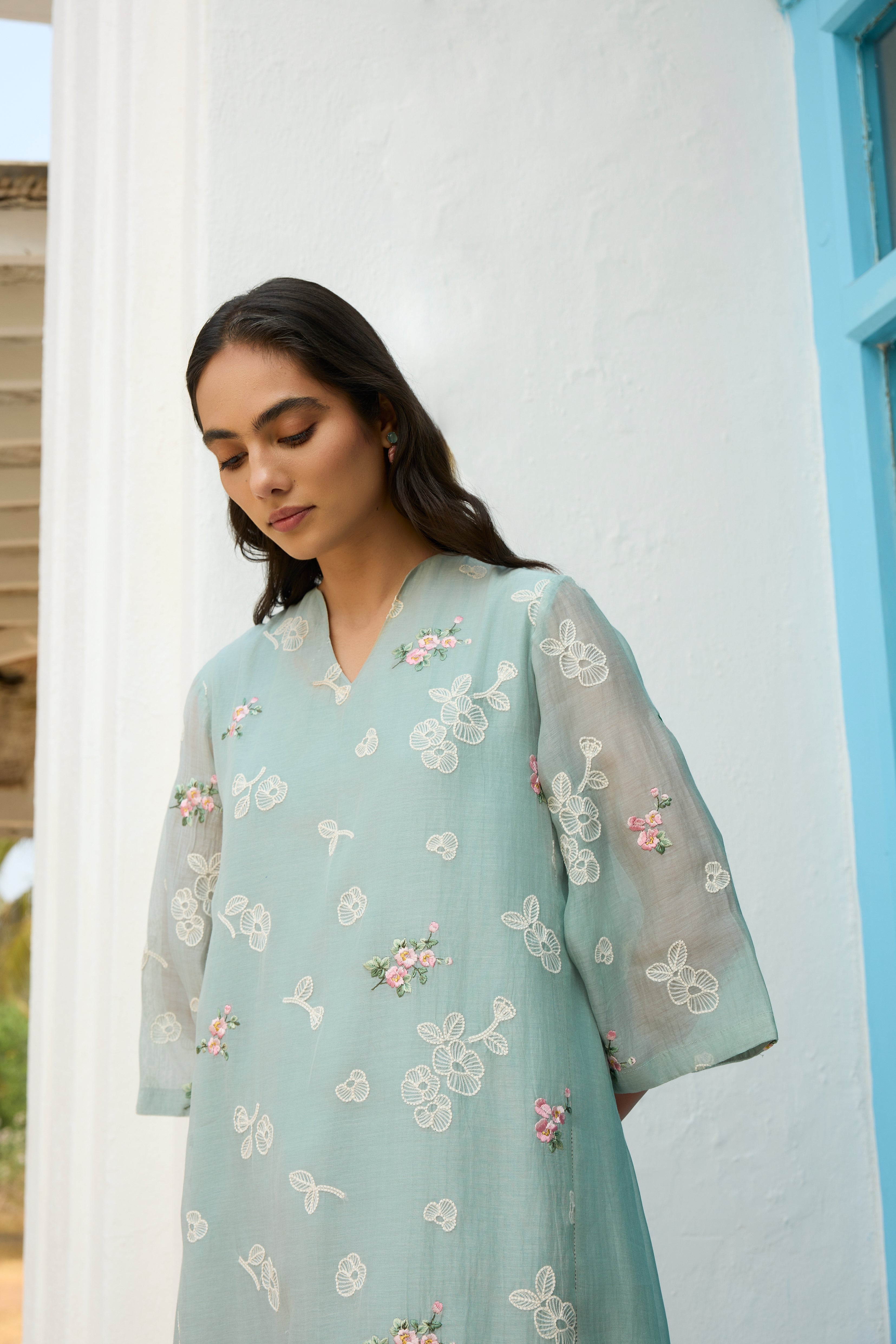 Sky Thread Embroidered Dress