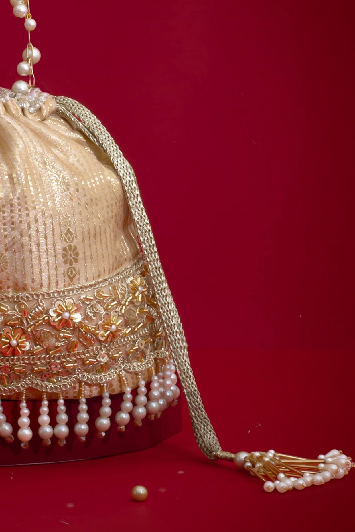 Vivaah Embellished Bucket Bag - Beige