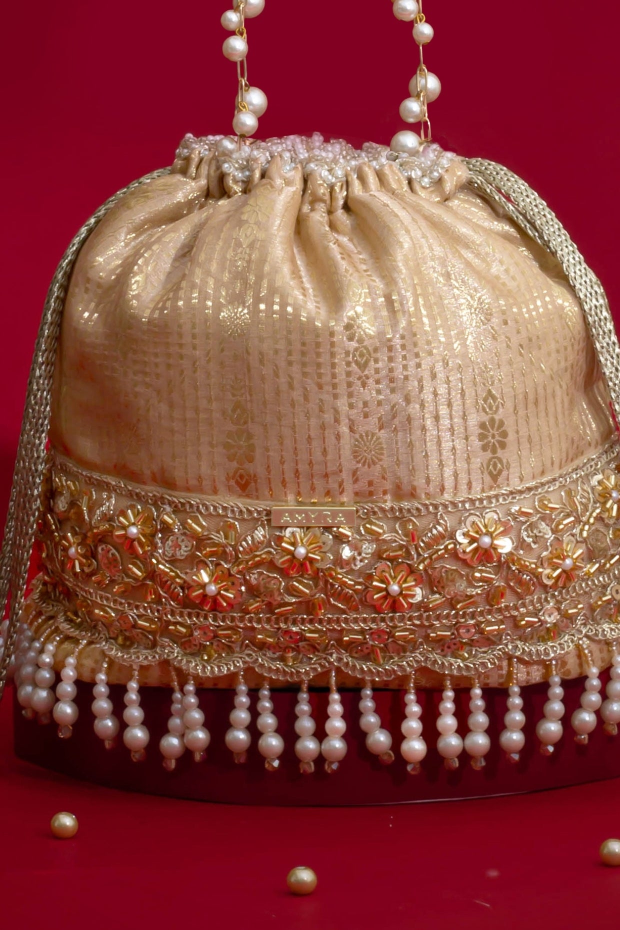 Vivaah Embellished Bucket Bag - Beige