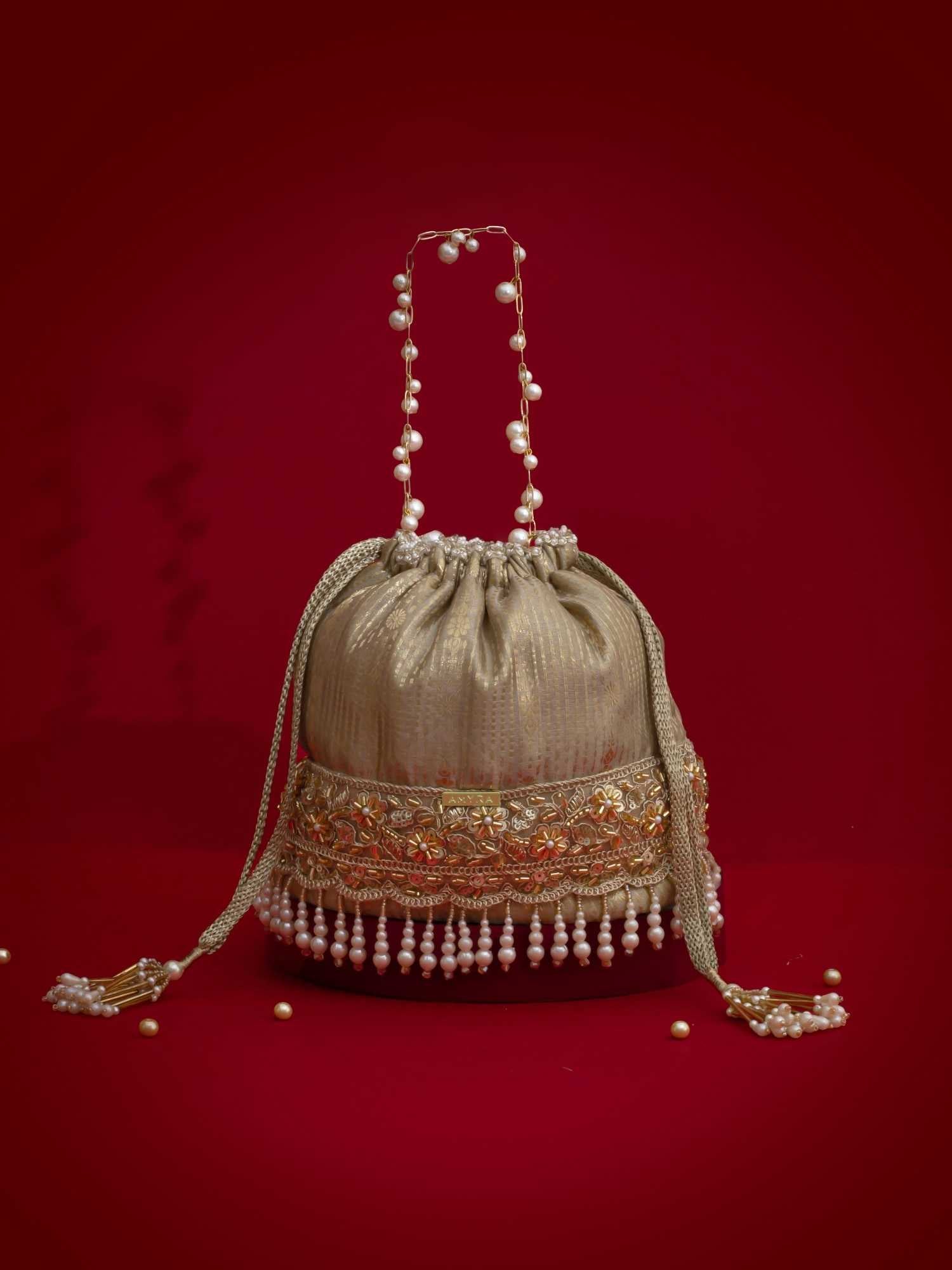 Vivaah Embellished Bucket Bag - Grey