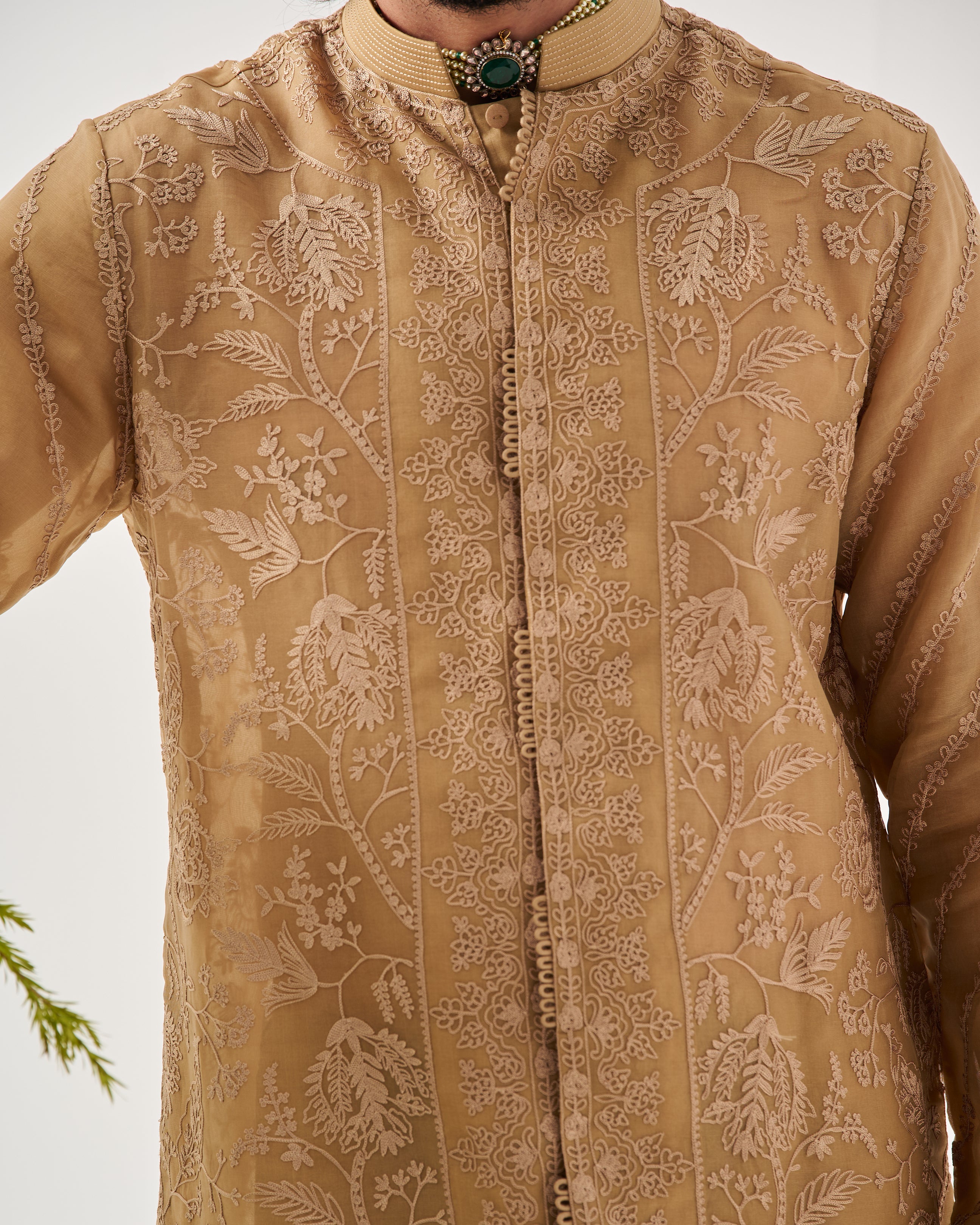 Whispering Vines Front Open Kurta With Pants