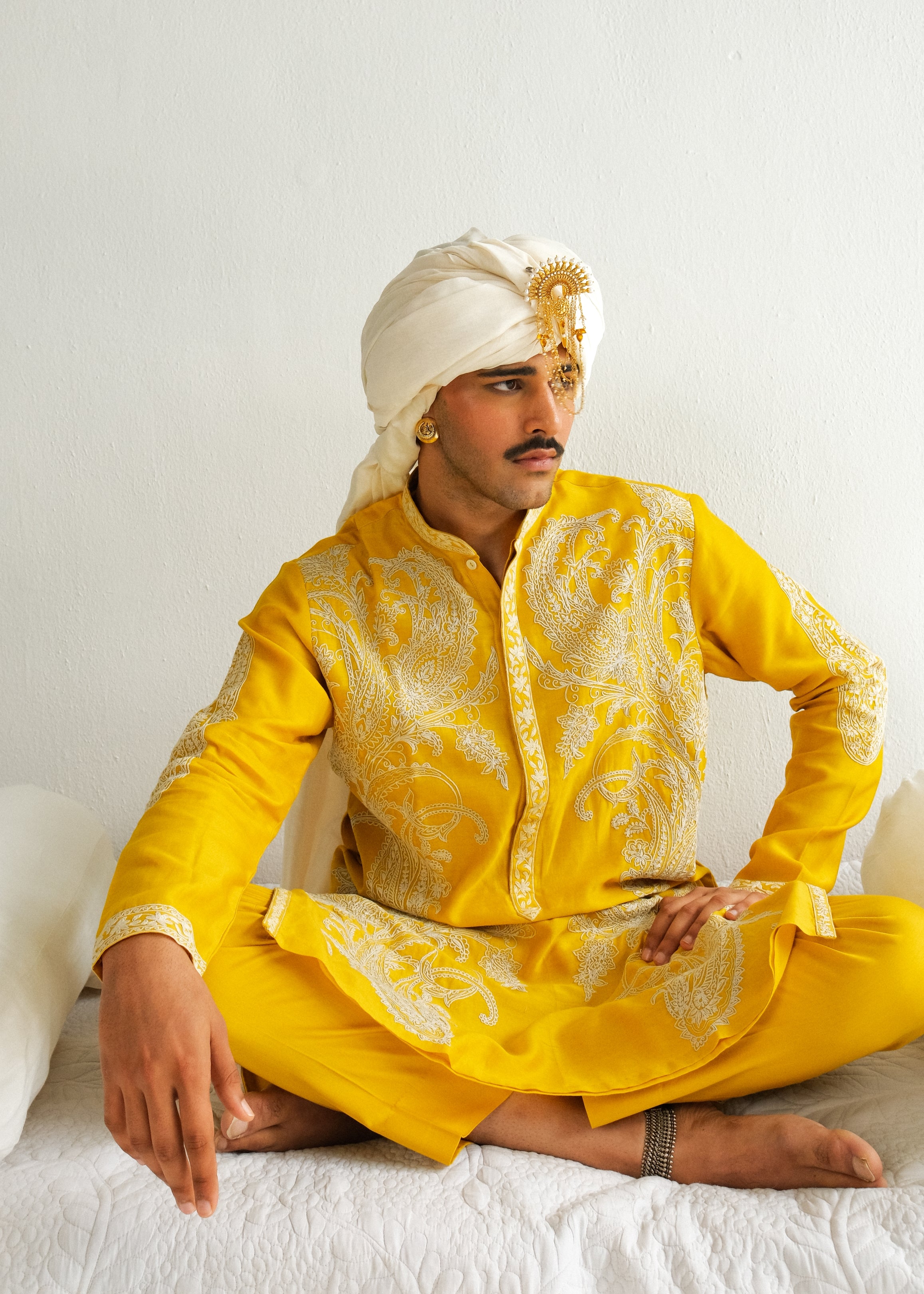 Dori And Marodi Embroidery Yellow Kurta Seta