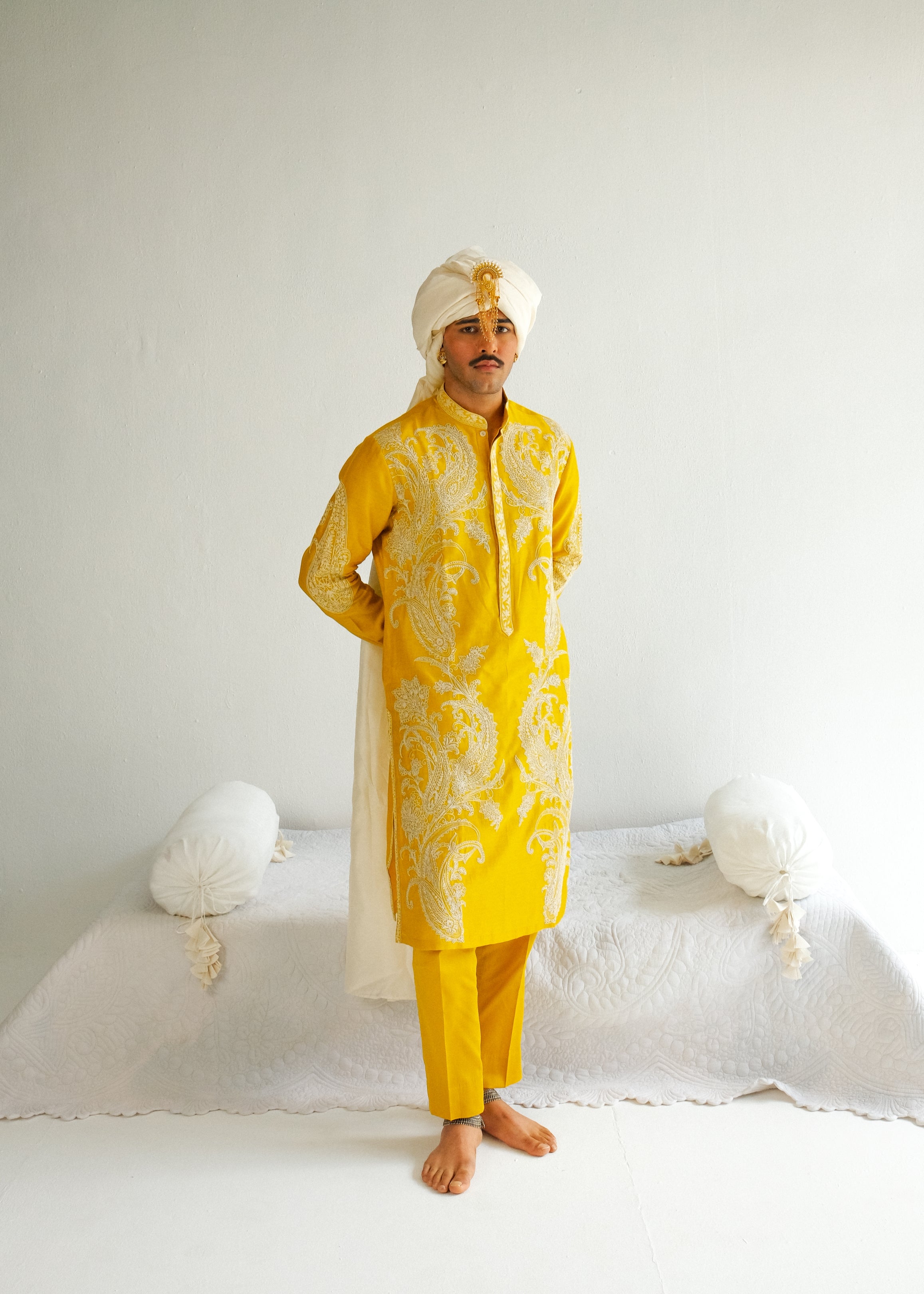 Dori And Marodi Embroidery Yellow Kurta Seta