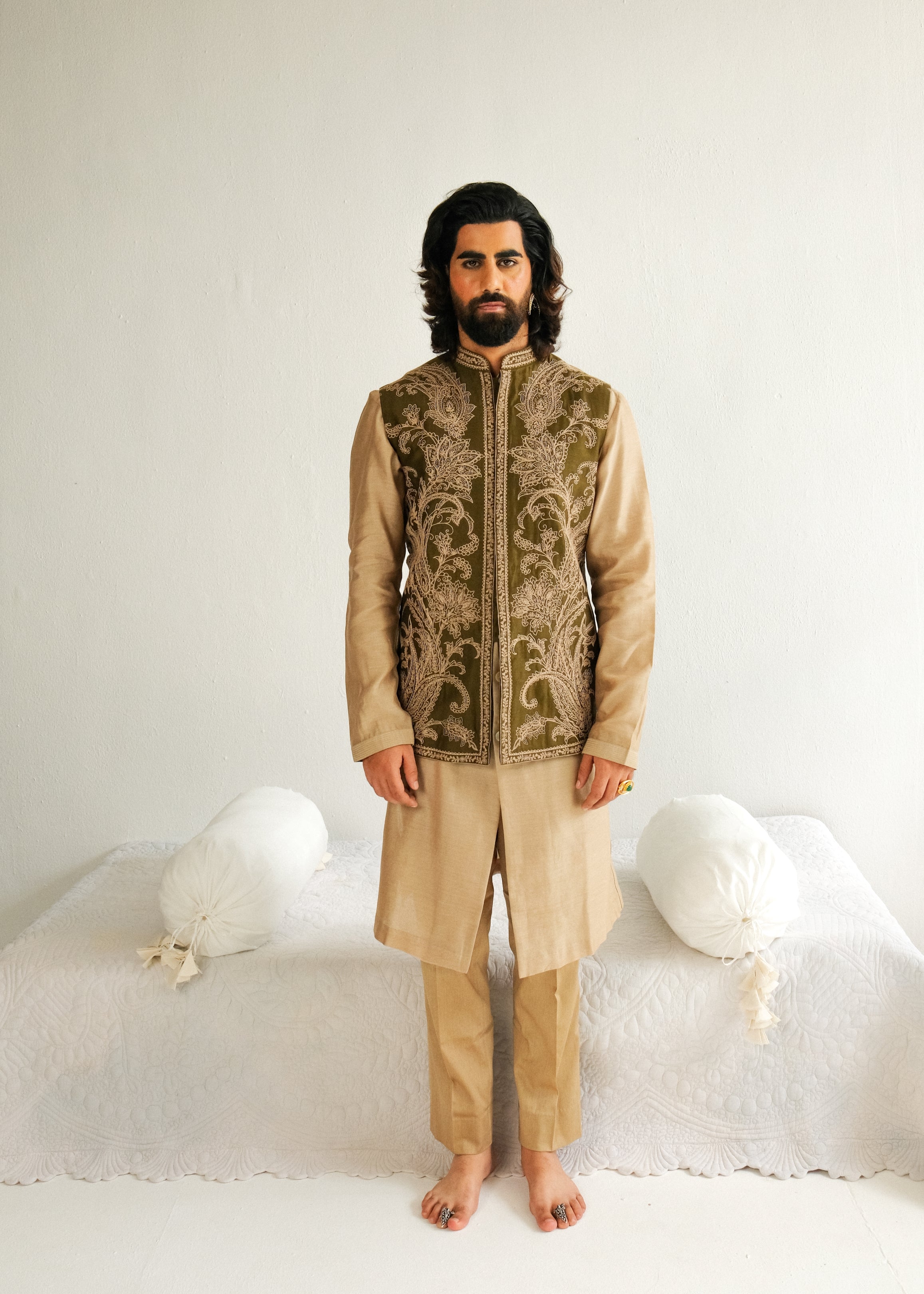 Dori And Marodi Embroidery Olive Kurta Set