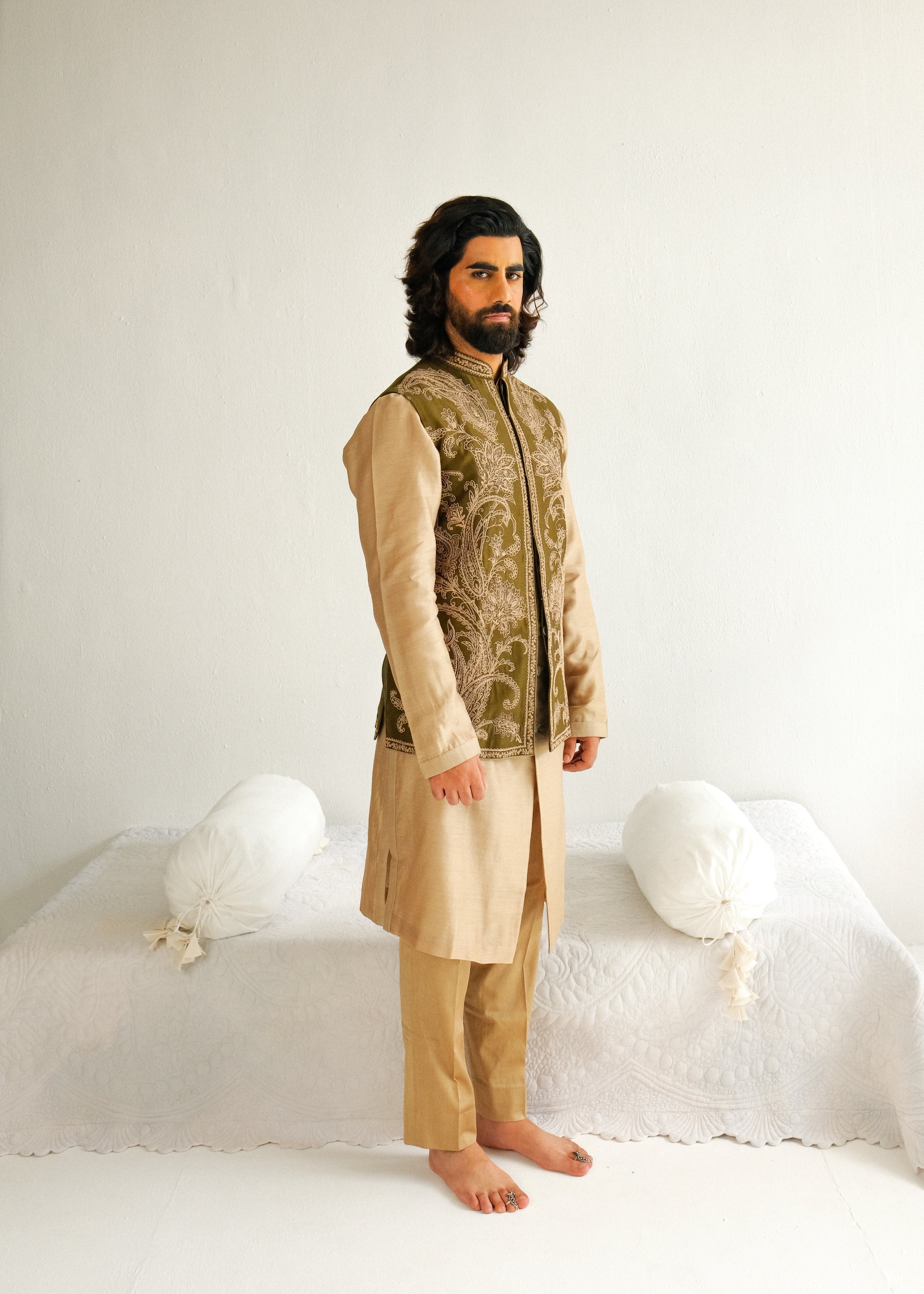 Dori And Marodi Embroidery Olive Kurta Set