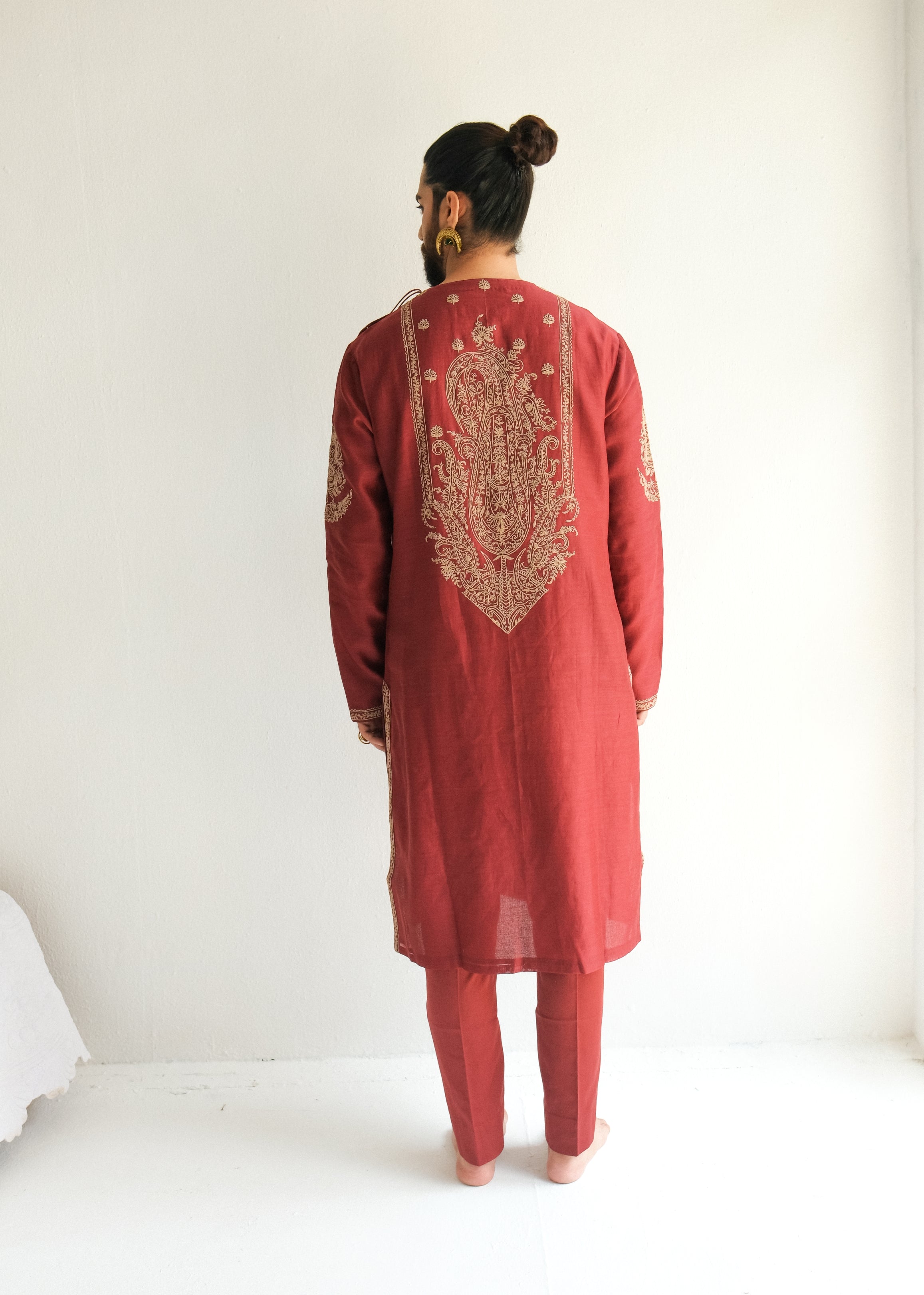 Dori And Marodi Embroidery Cherry Red Kurta Set