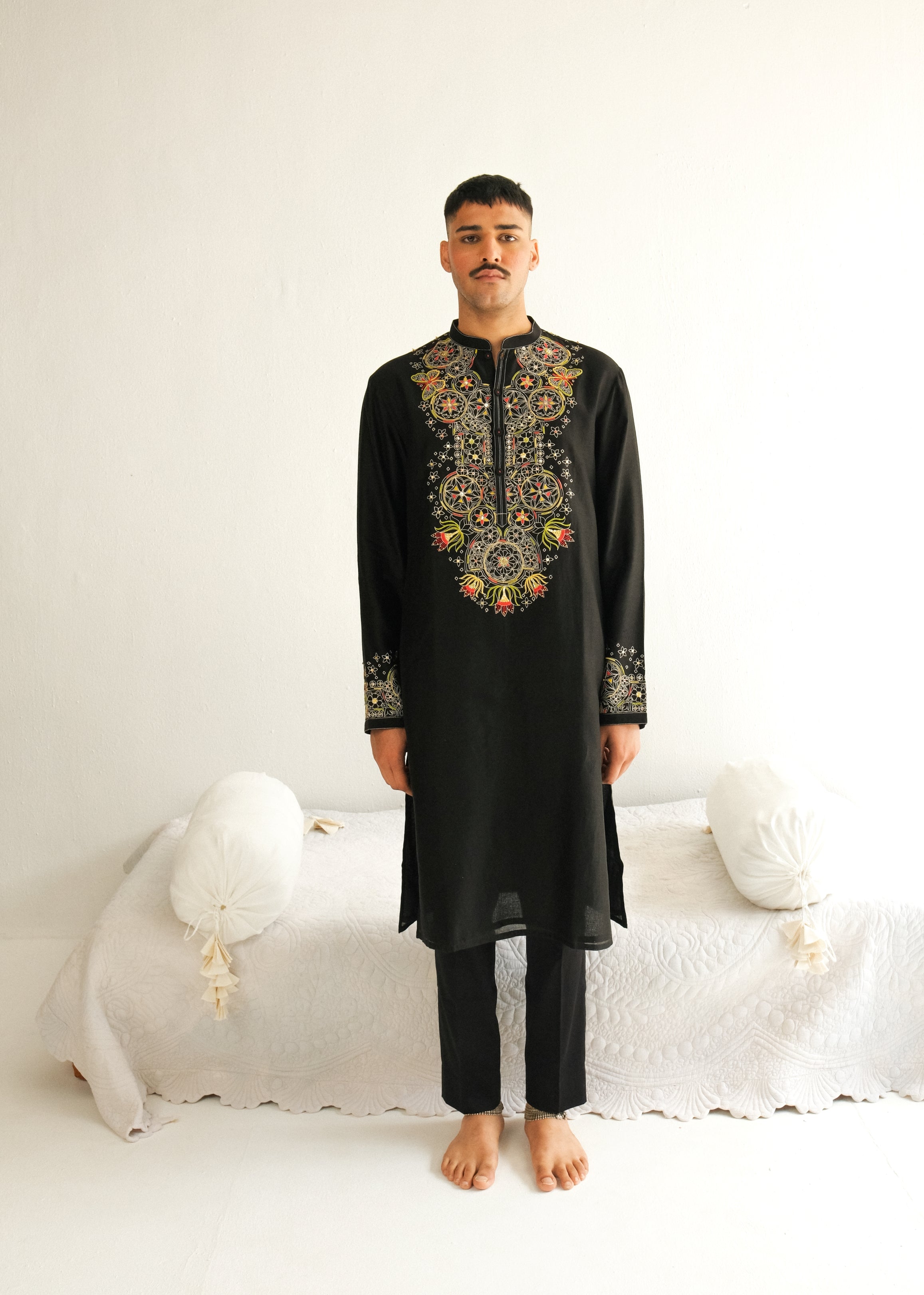 Resham Embroidery Black Kurta Set