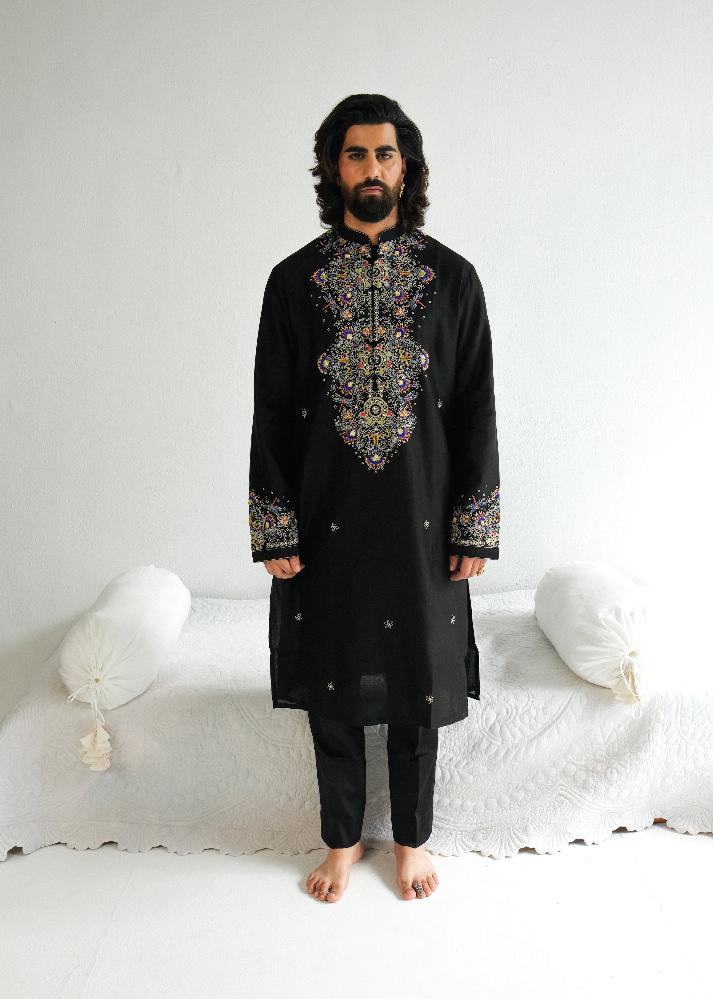 Chanderi Handloom Black Kurta Set