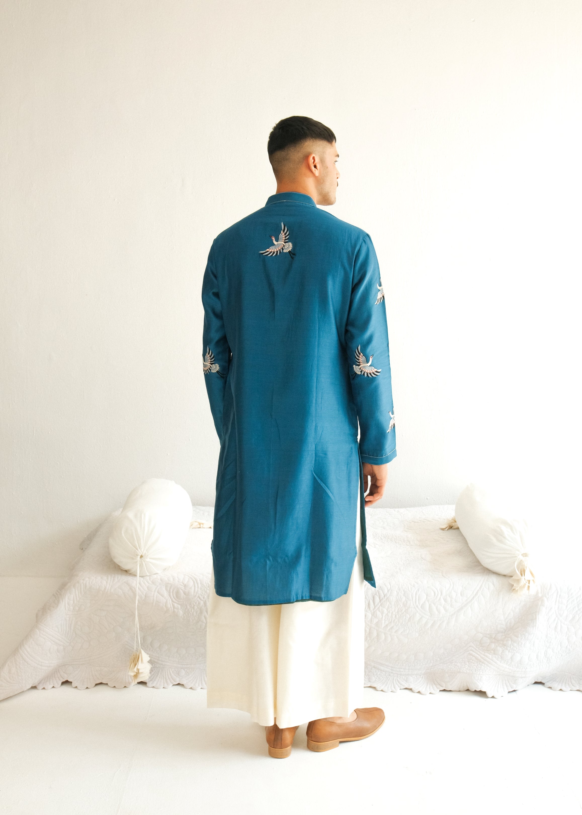 Resham Embroidery Teal Blue Kurta Set