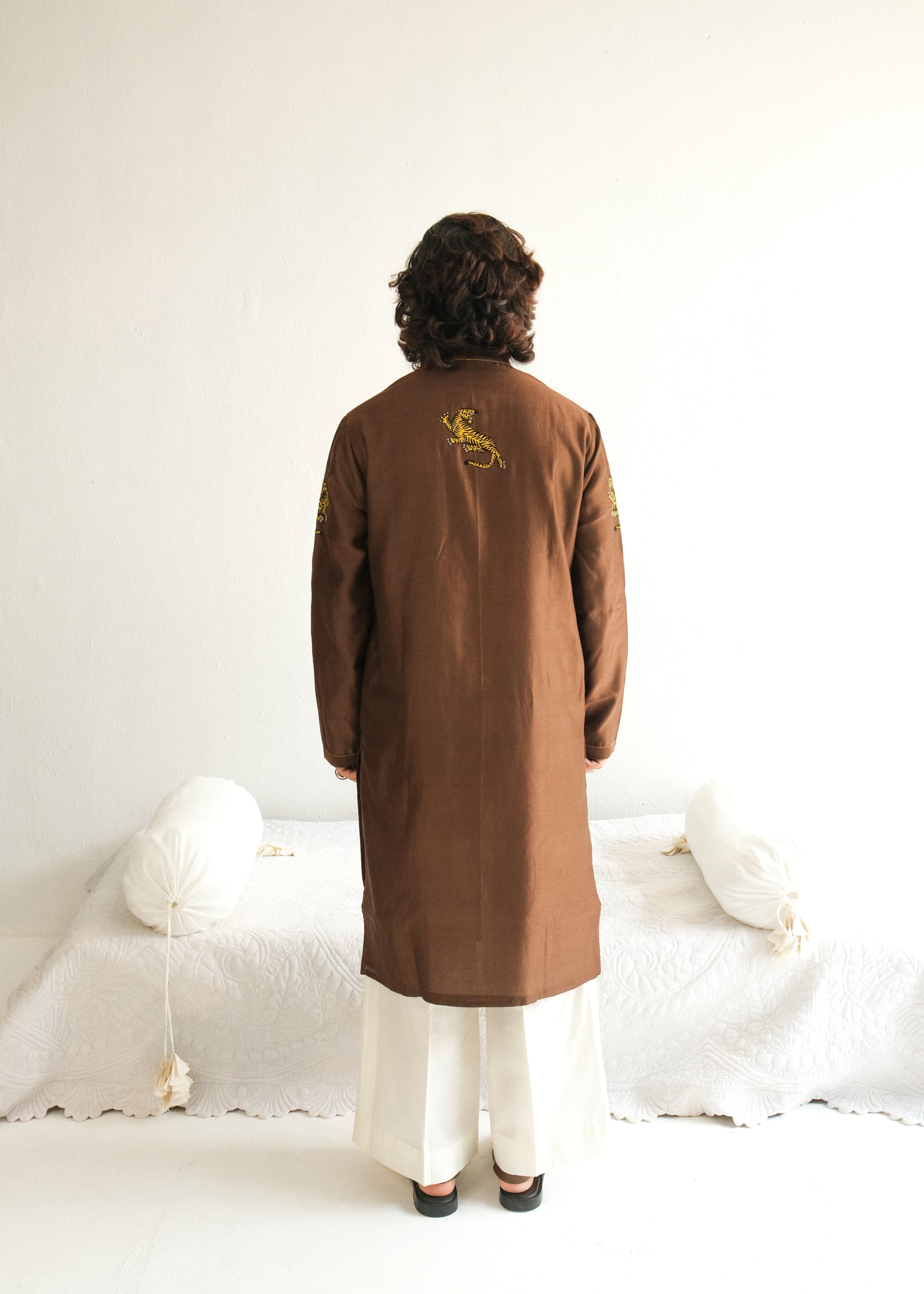 Resham Embroidery Brown Kurta Set