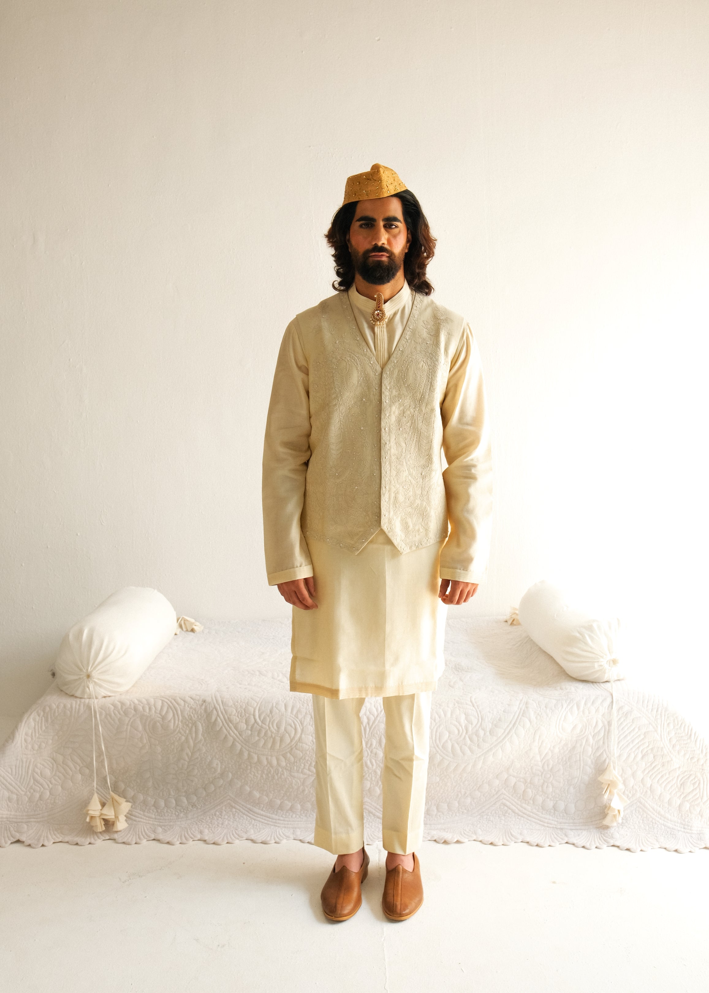 Dori And Marodi Embroidery Beige Kurta Set