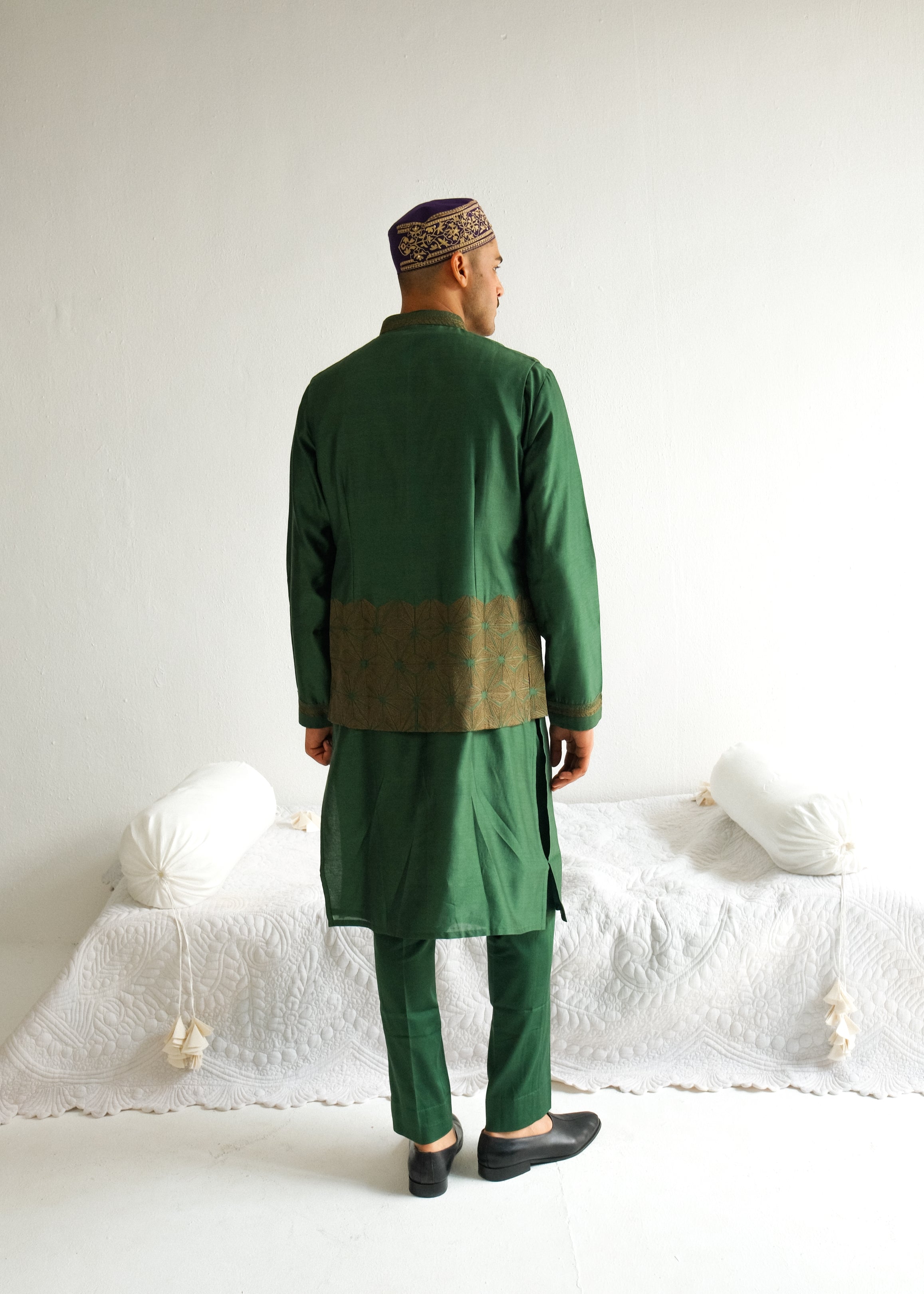 Aari Embroidery Olive Kurta Set