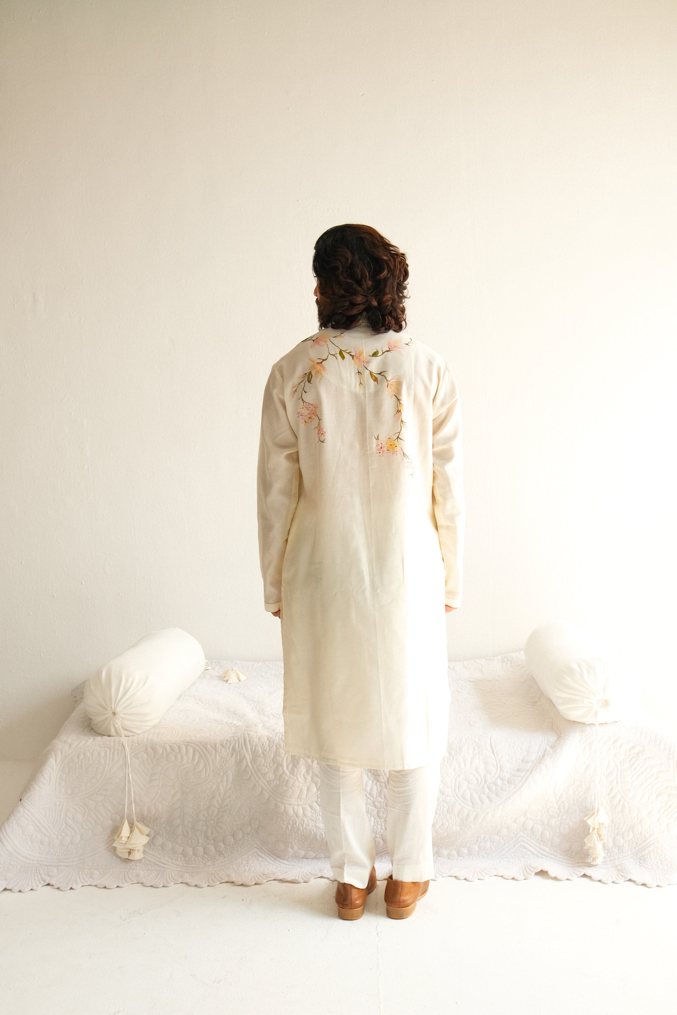 Real Hand Paint Ivory Kurta Set