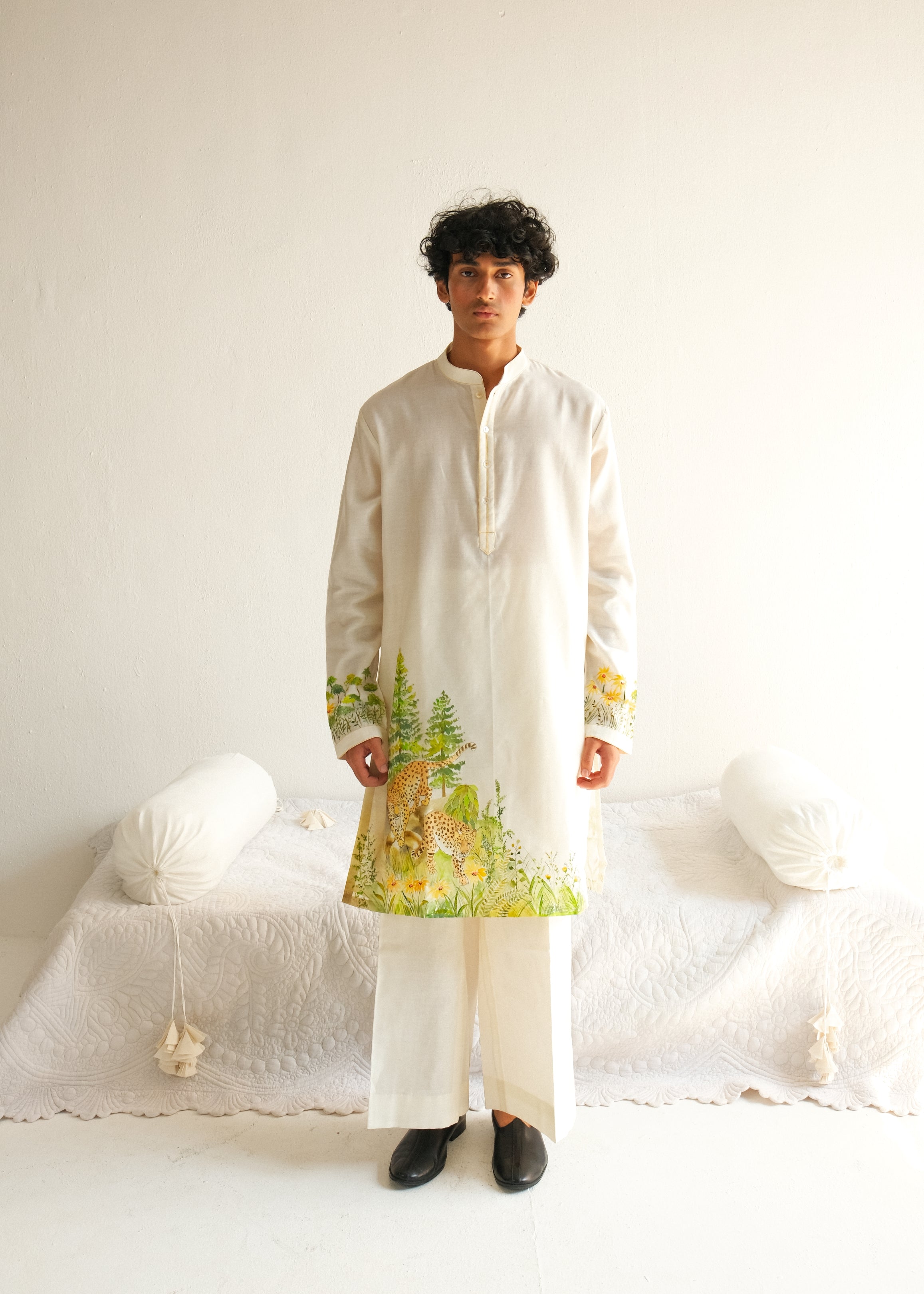 Real Hand Paint Ivory Kurta Set