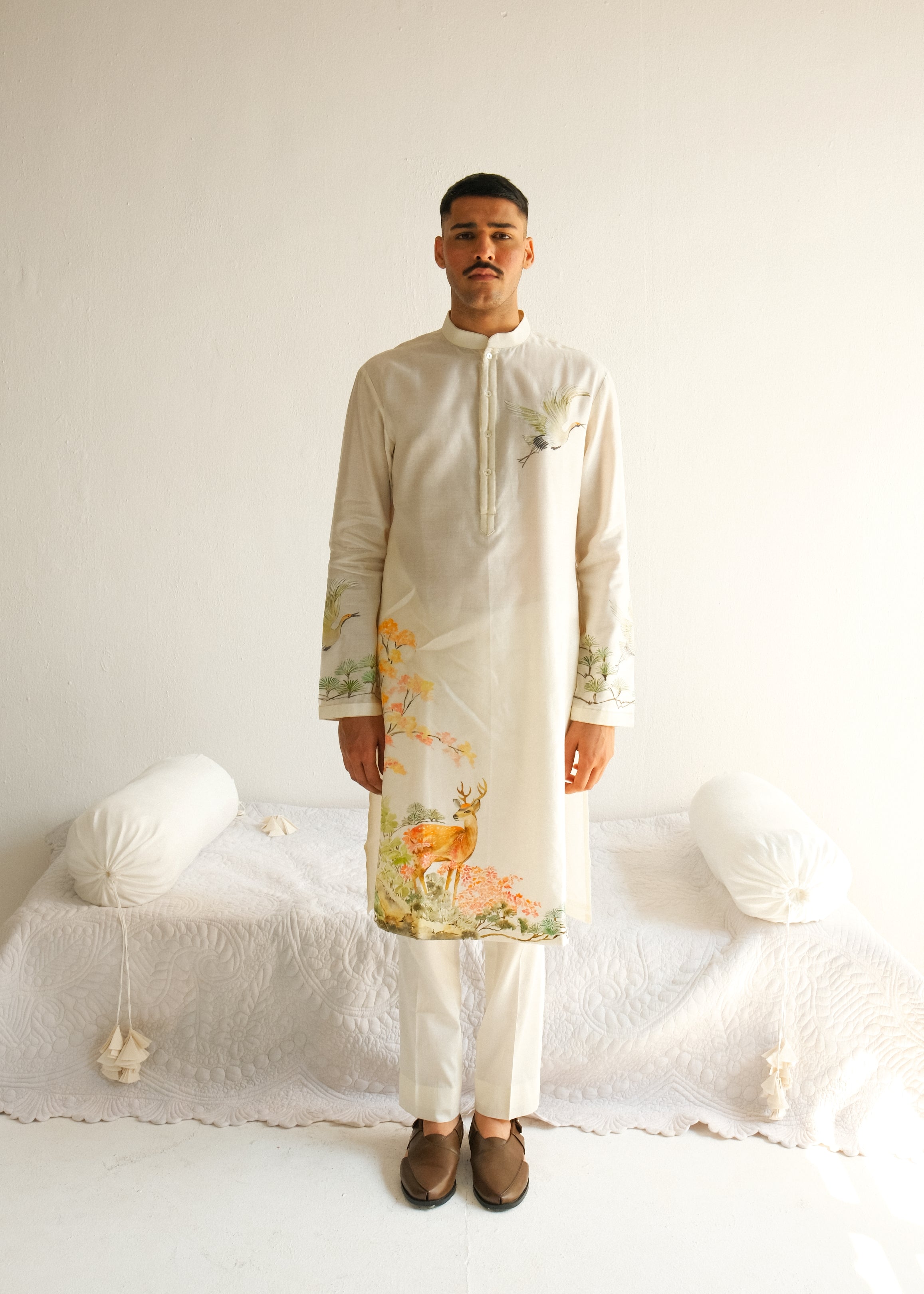 Real Hand Paint Ivory Kurta Set