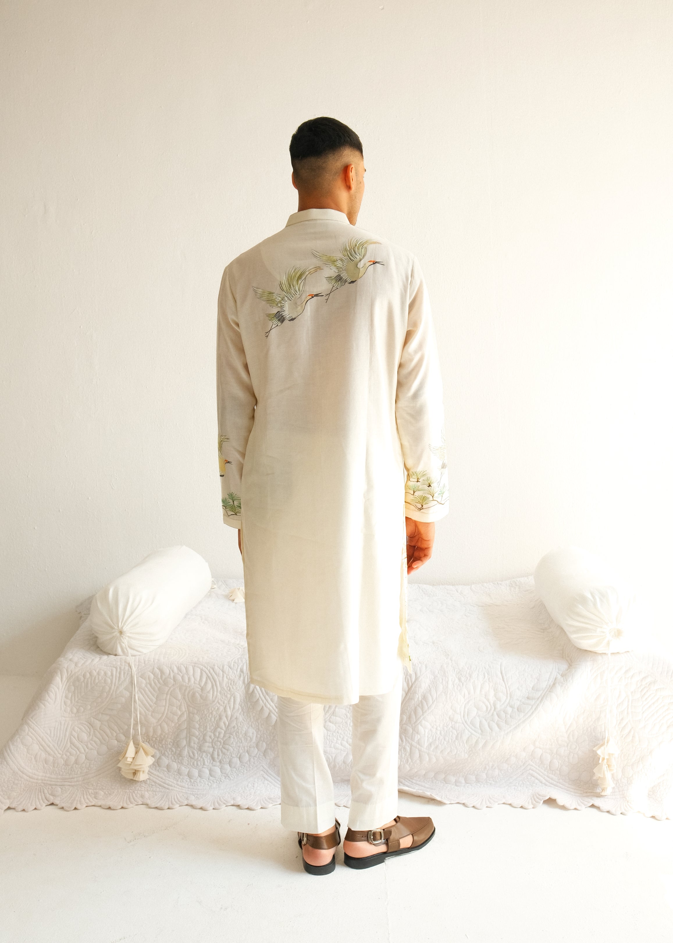 Real Hand Paint Ivory Kurta Set