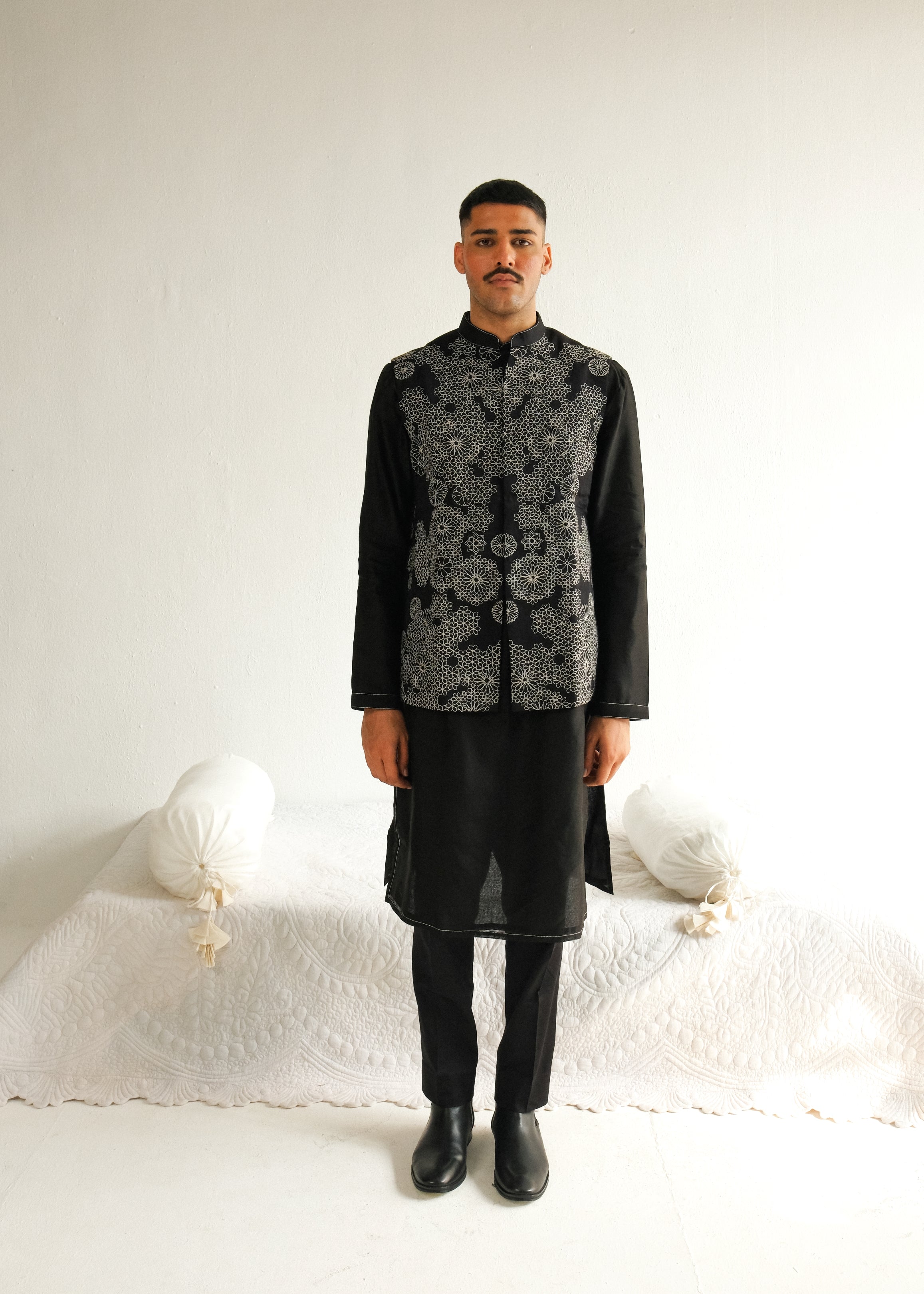 Resham Embroidery Black Kurta Set